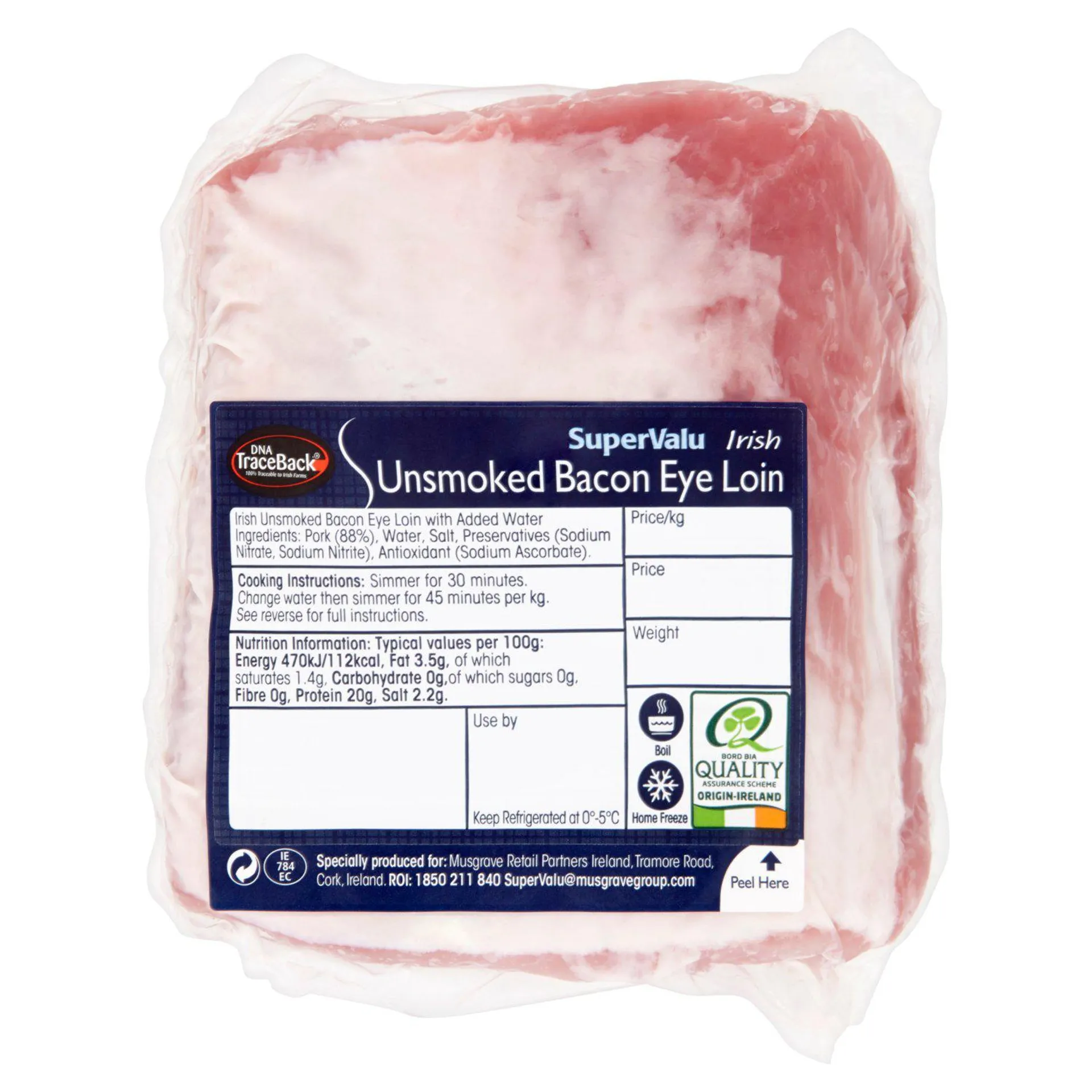 SuperValu Fresh Irish Unsmoked Bacon Eye Loin (650 g)