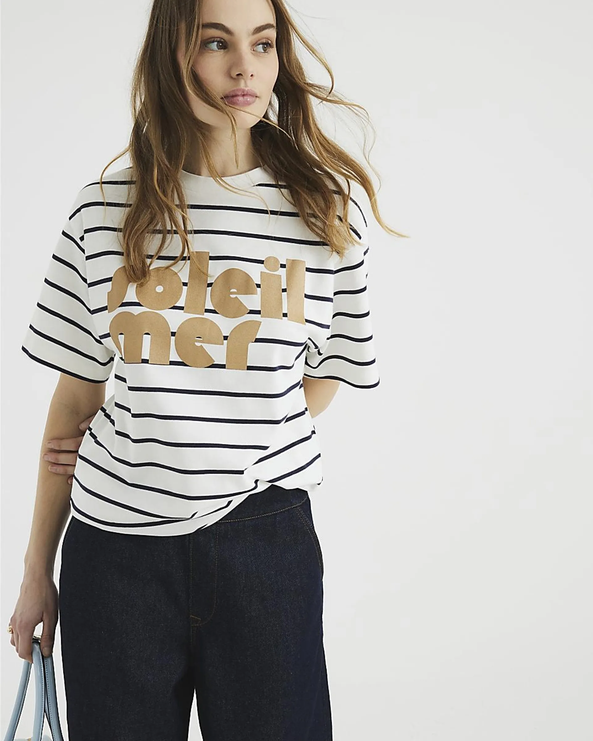 White Short Sleeve Soleil Mer Stripe T-shirt