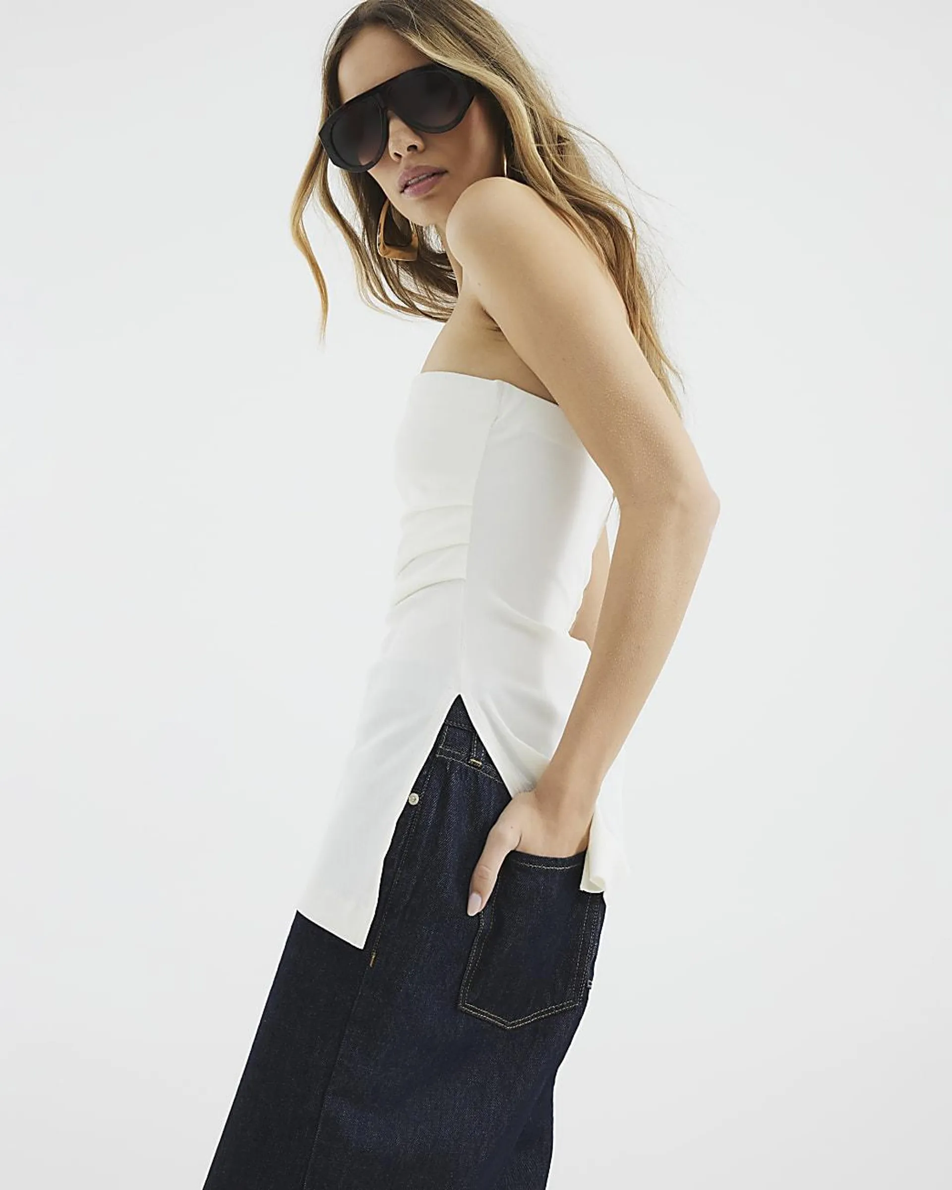 Cream Sleeveless Drape Bandeau Top
