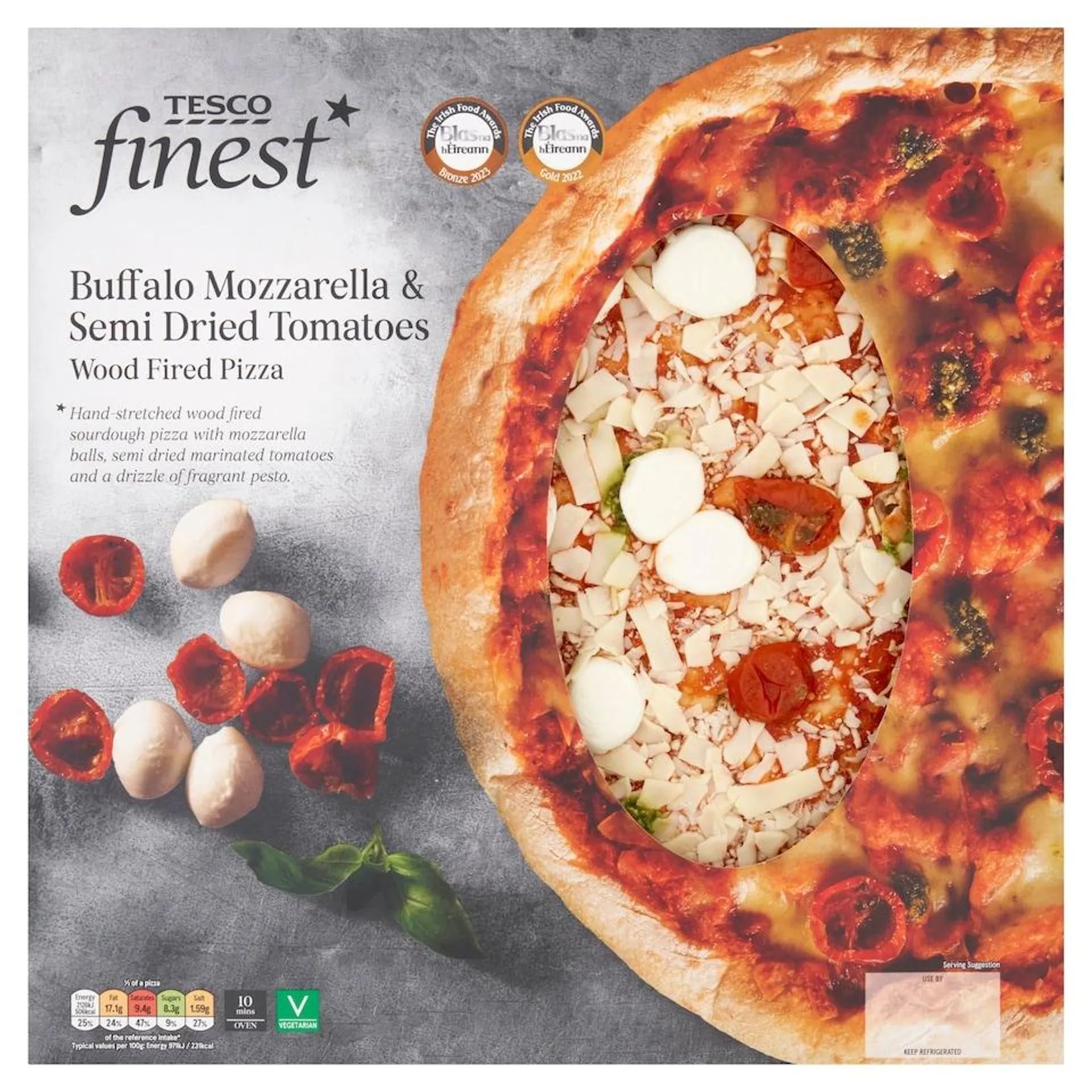 Tesco Finest Buf/Mozz And Sun Dried Tomato Wdfire Pizza 475G