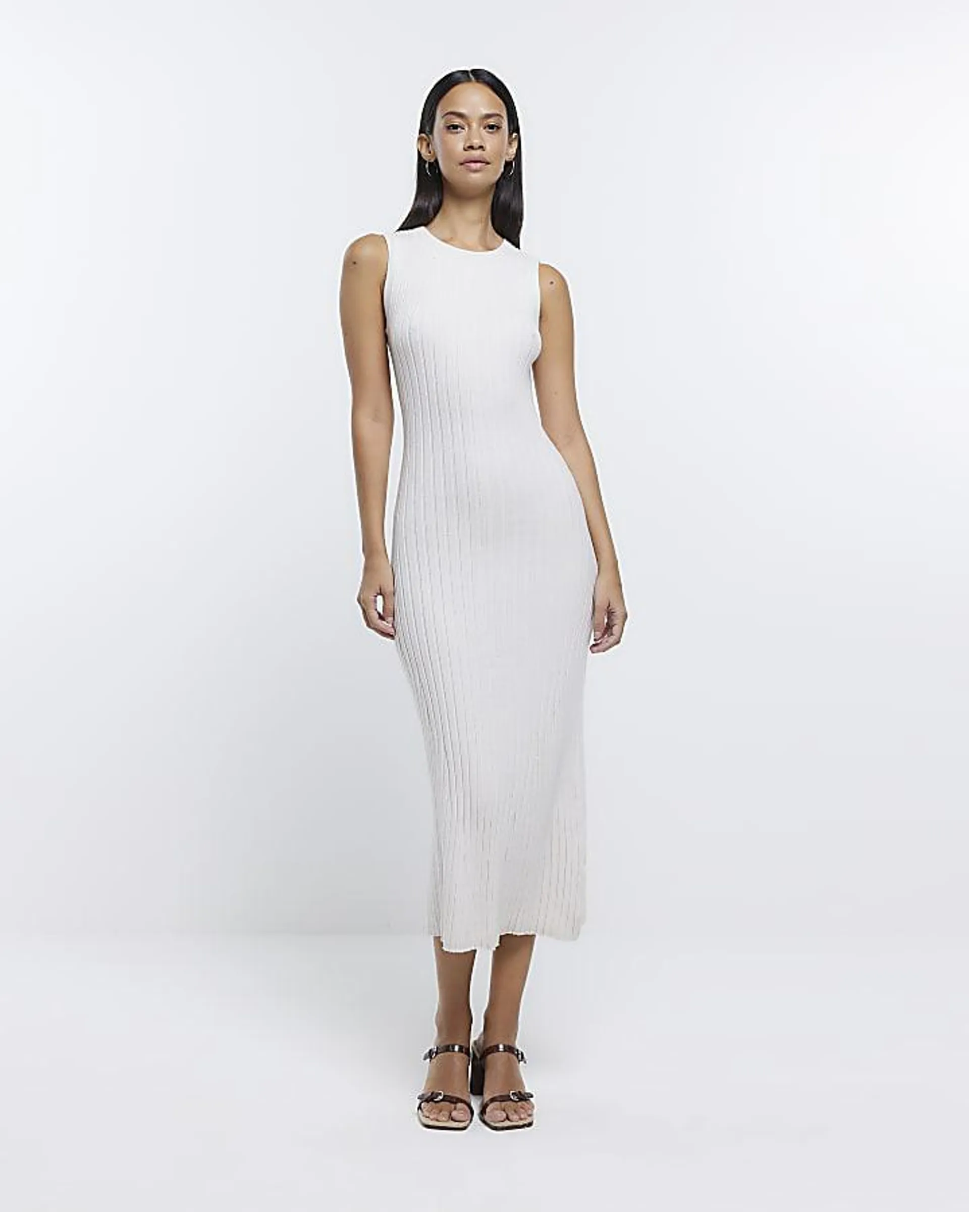 Cream Knitted Midi Dress