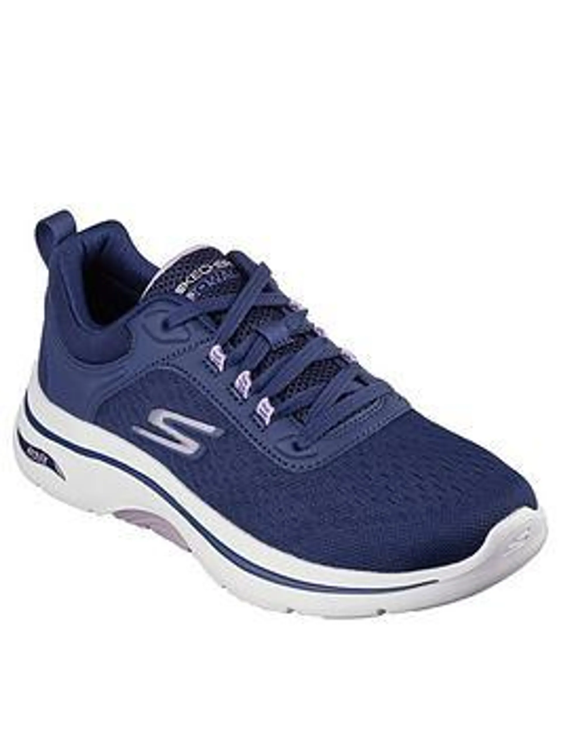 Skechers Go Walk Arch Fit 2.0 Mesh Lace Up Trainers - Navy & Lavender