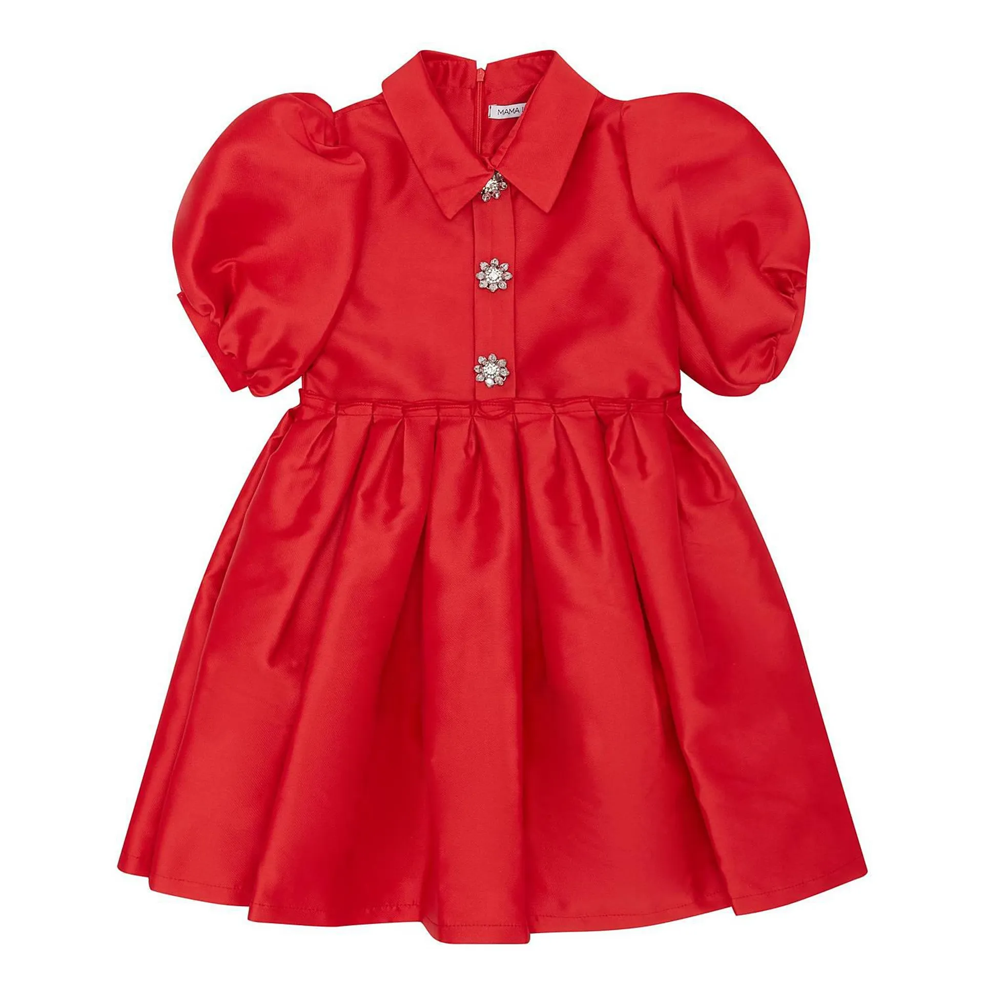 Brooch Button Puff Sleeve Dress