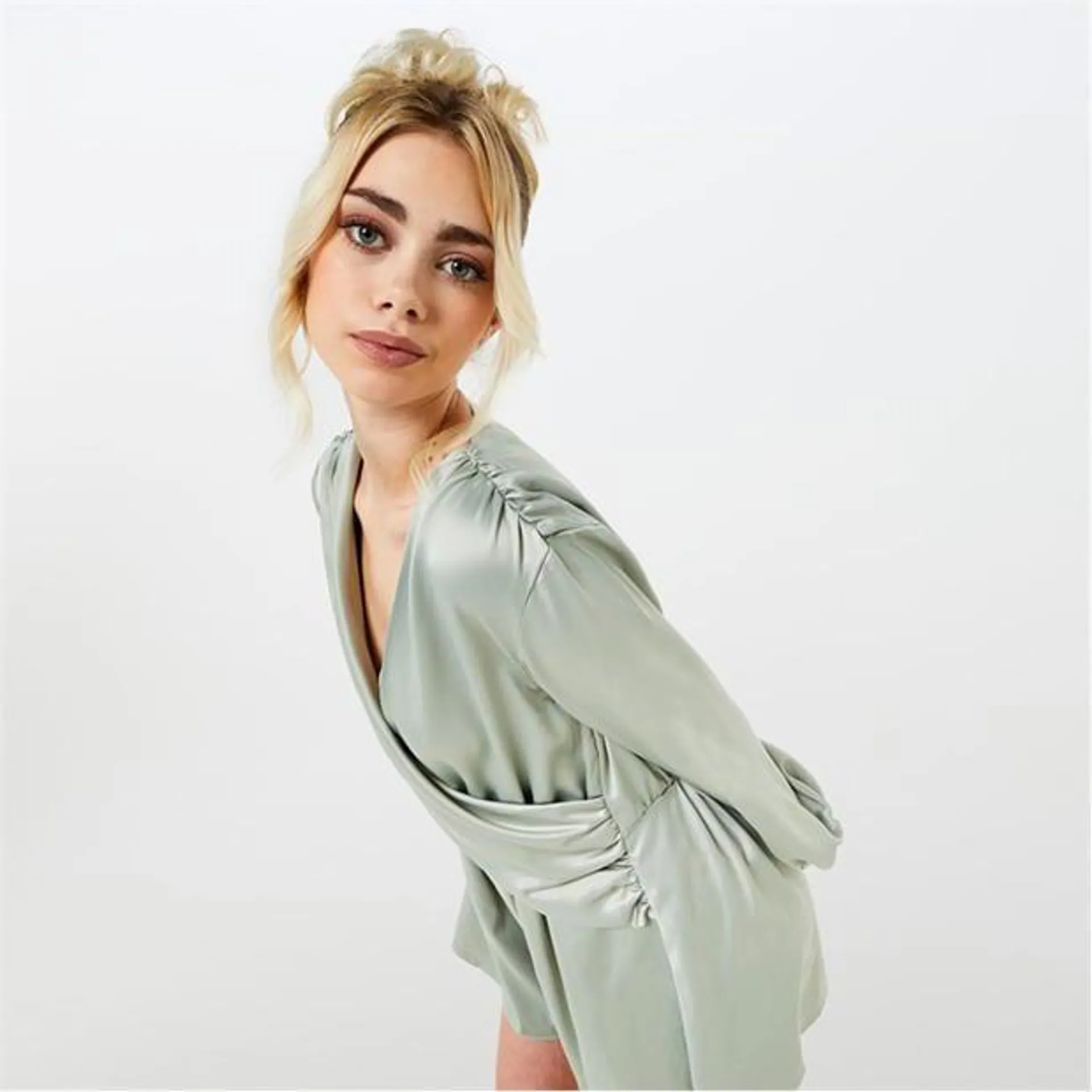 Missguided Wrap Drape Satin Floaty Playsuit