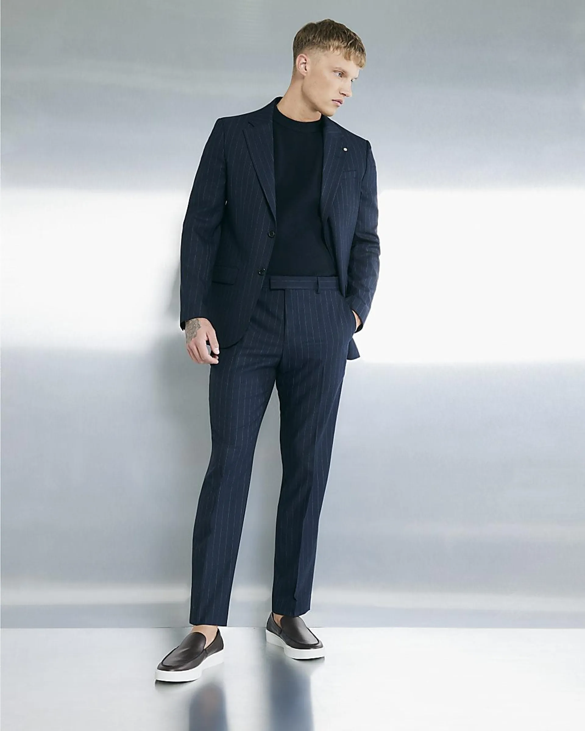 Navy Tailored Fit Stripe Suit Trousers
