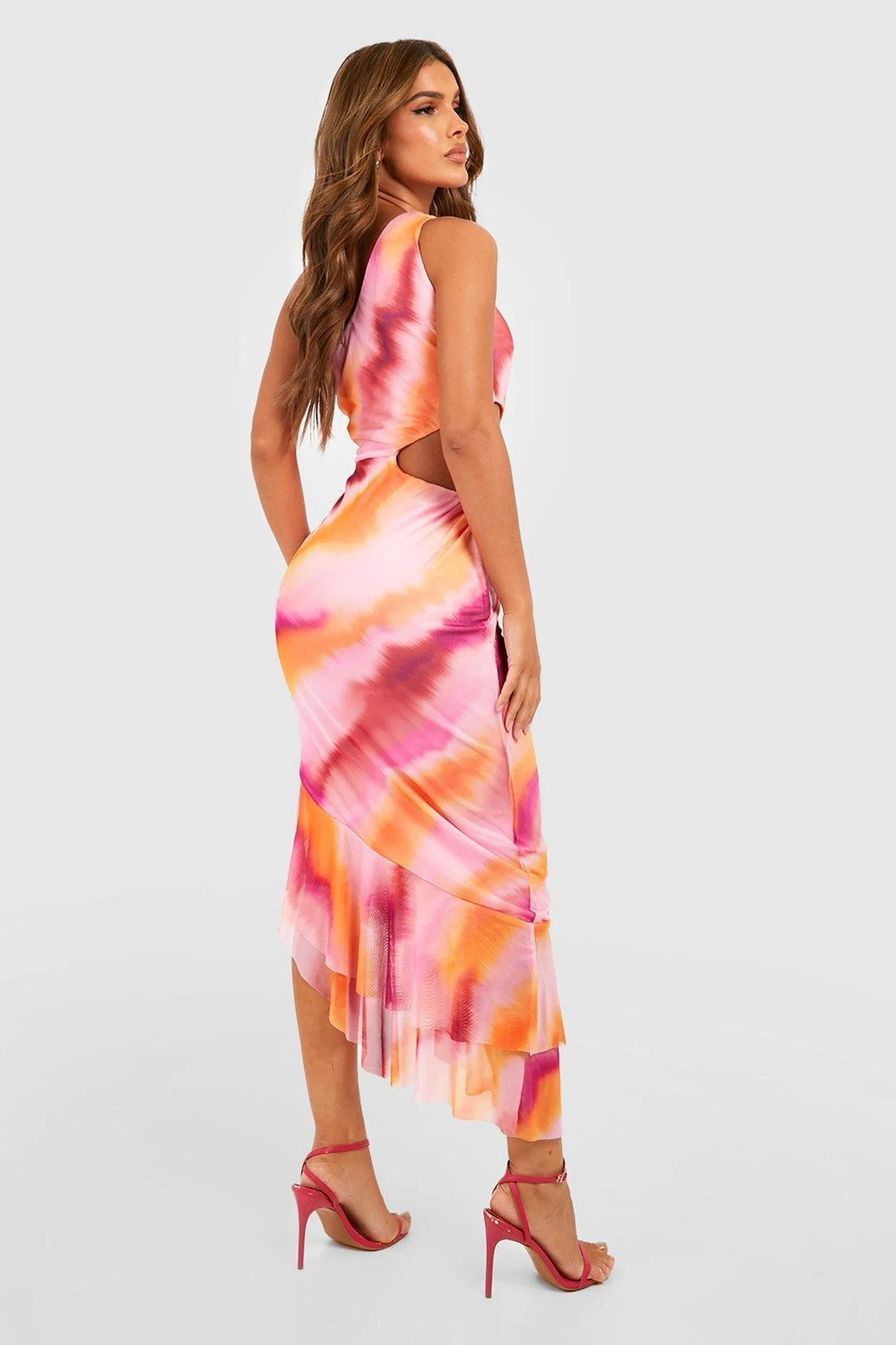 Mesh Ombre Ruffle Maxi Dress