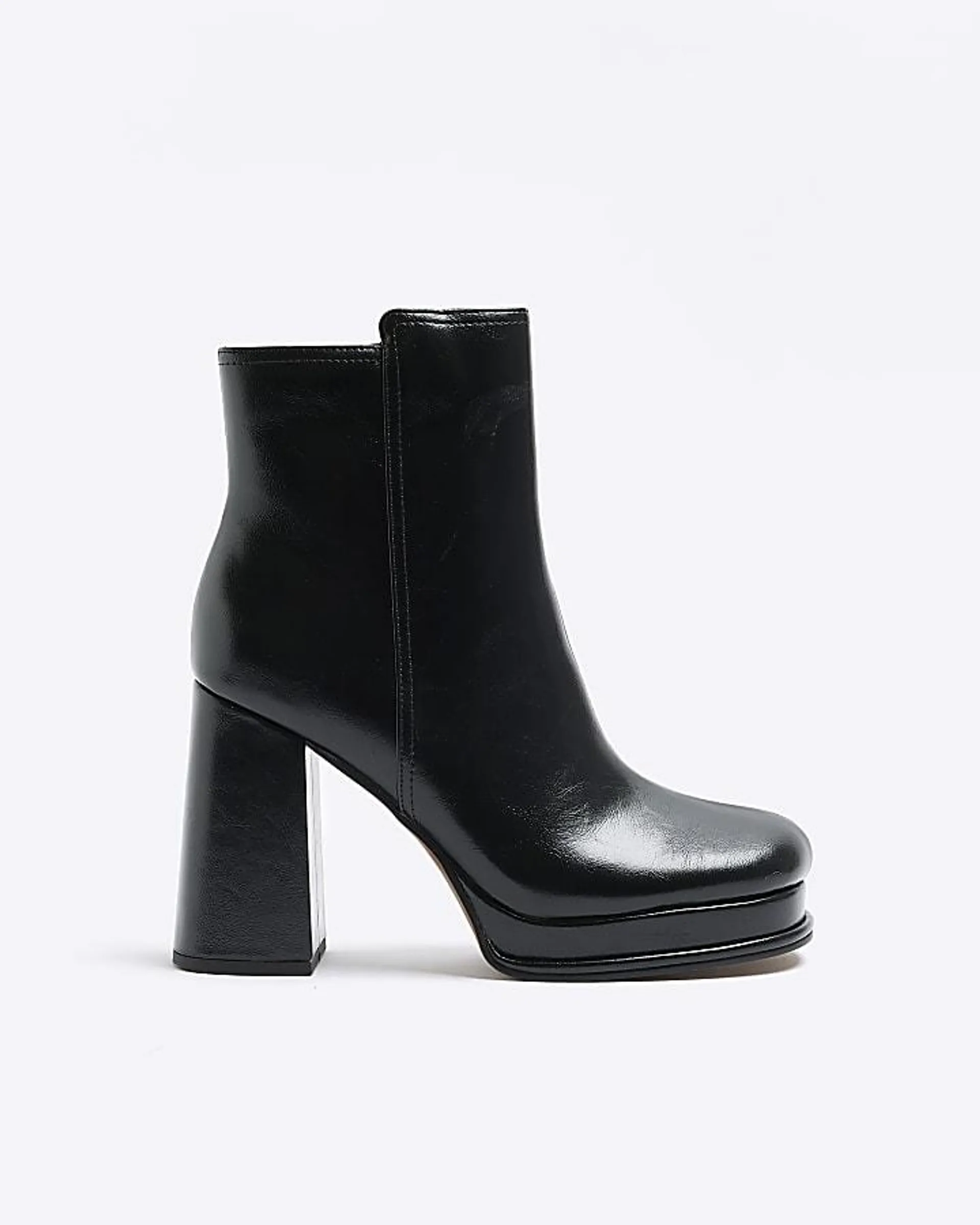 Black platform heeled ankle boots