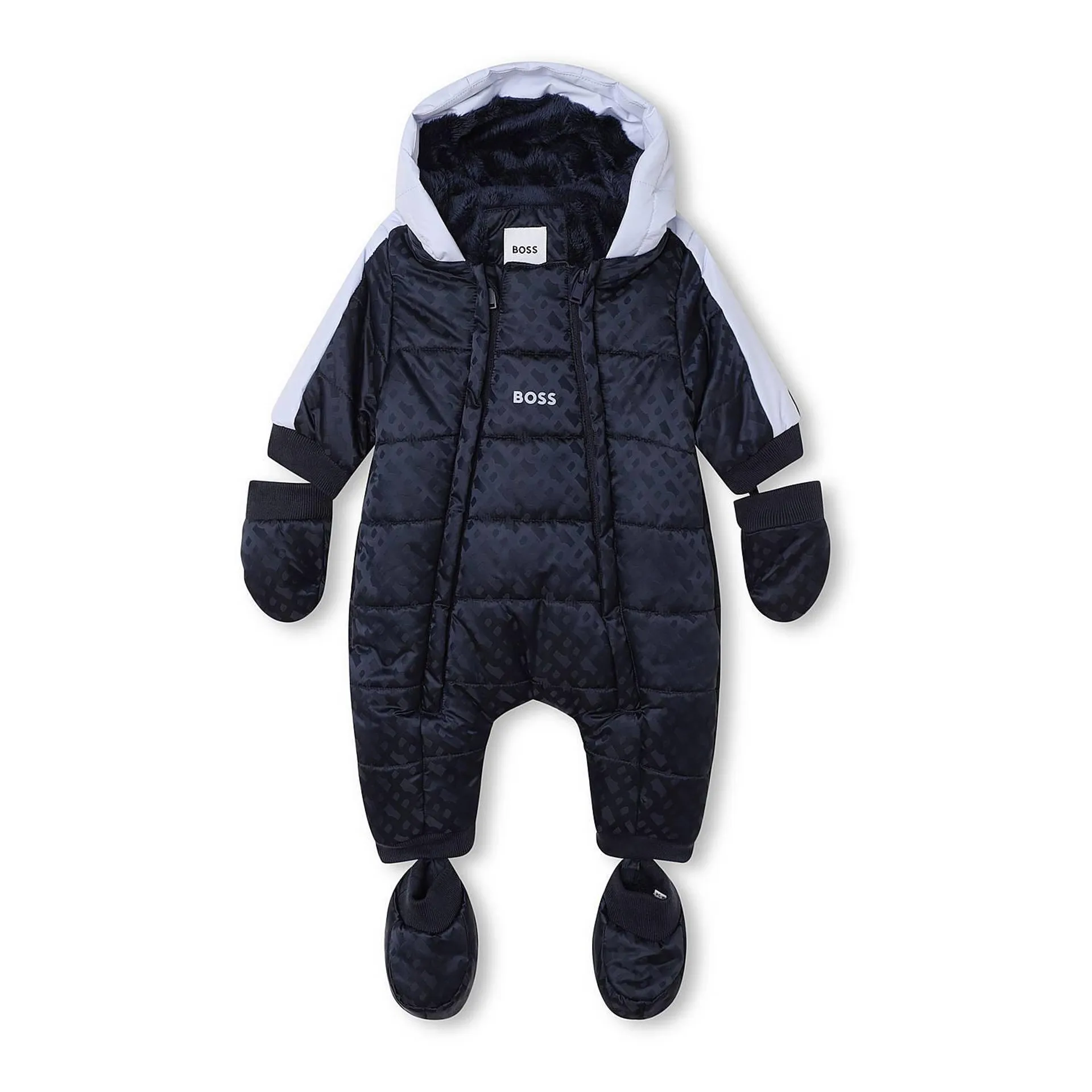 Three-Piece Monogram Motif Hooded Snowsuit, Booties & Mittens Set