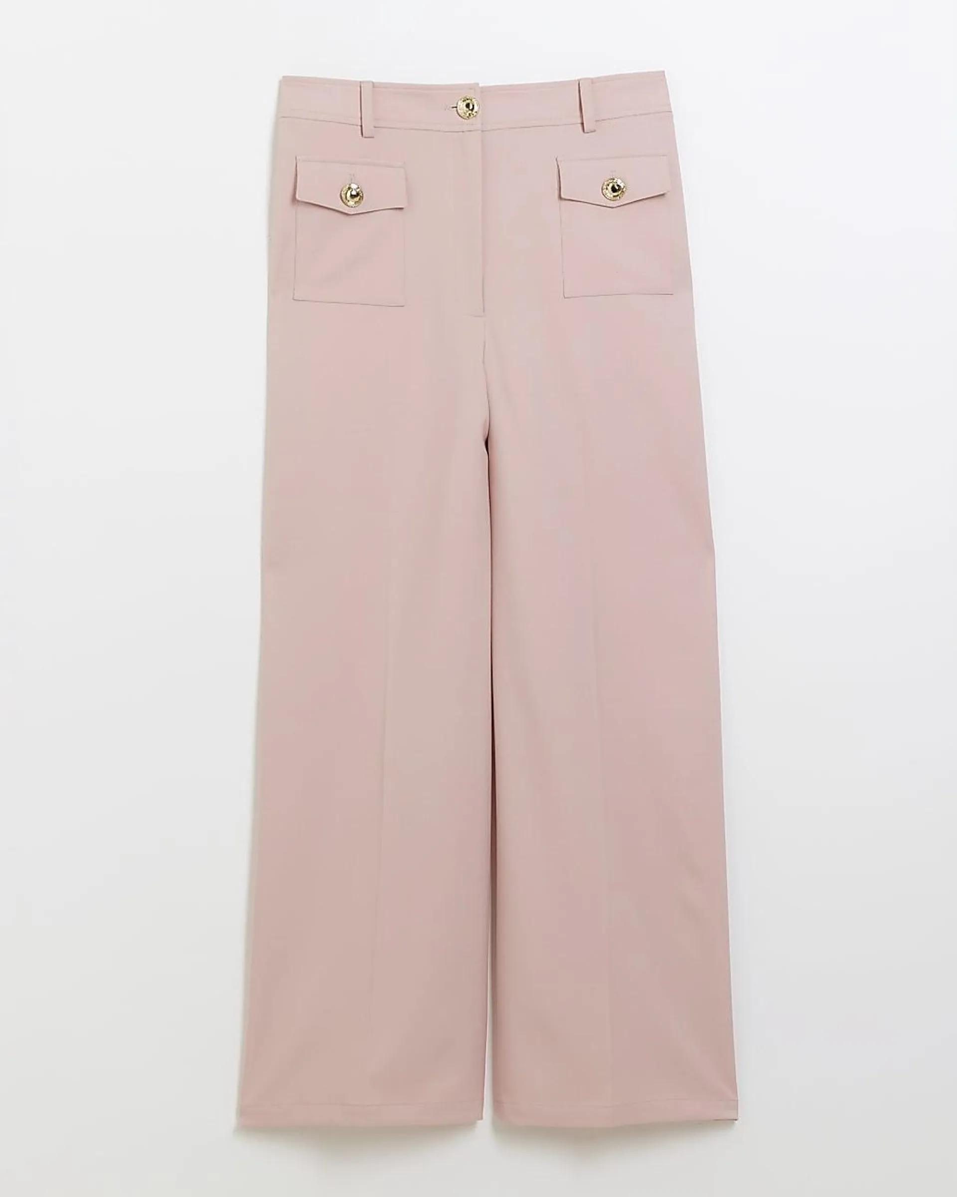 Pink Button Front Straight Trousers