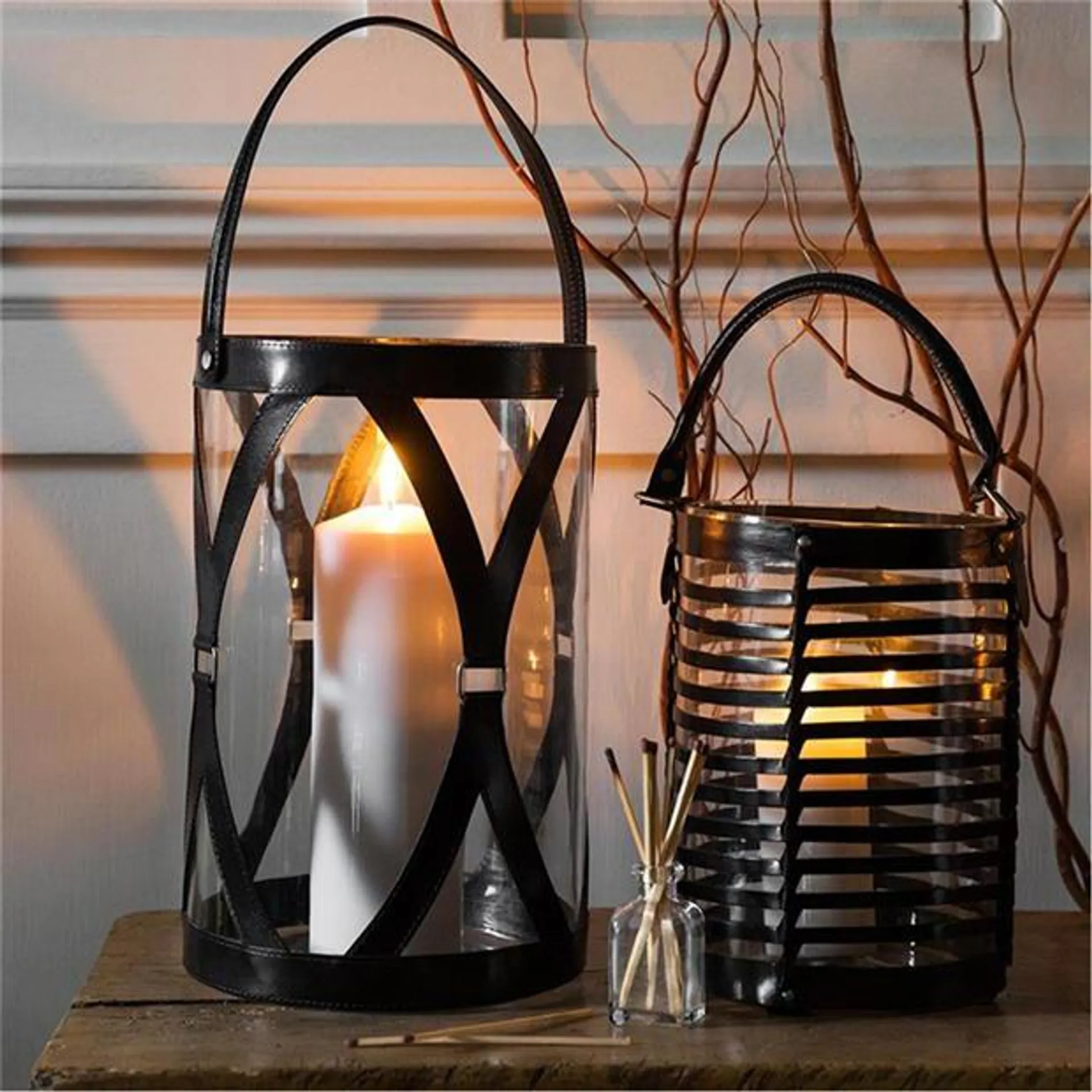 Explorer Leather Caged Glass Hurricane