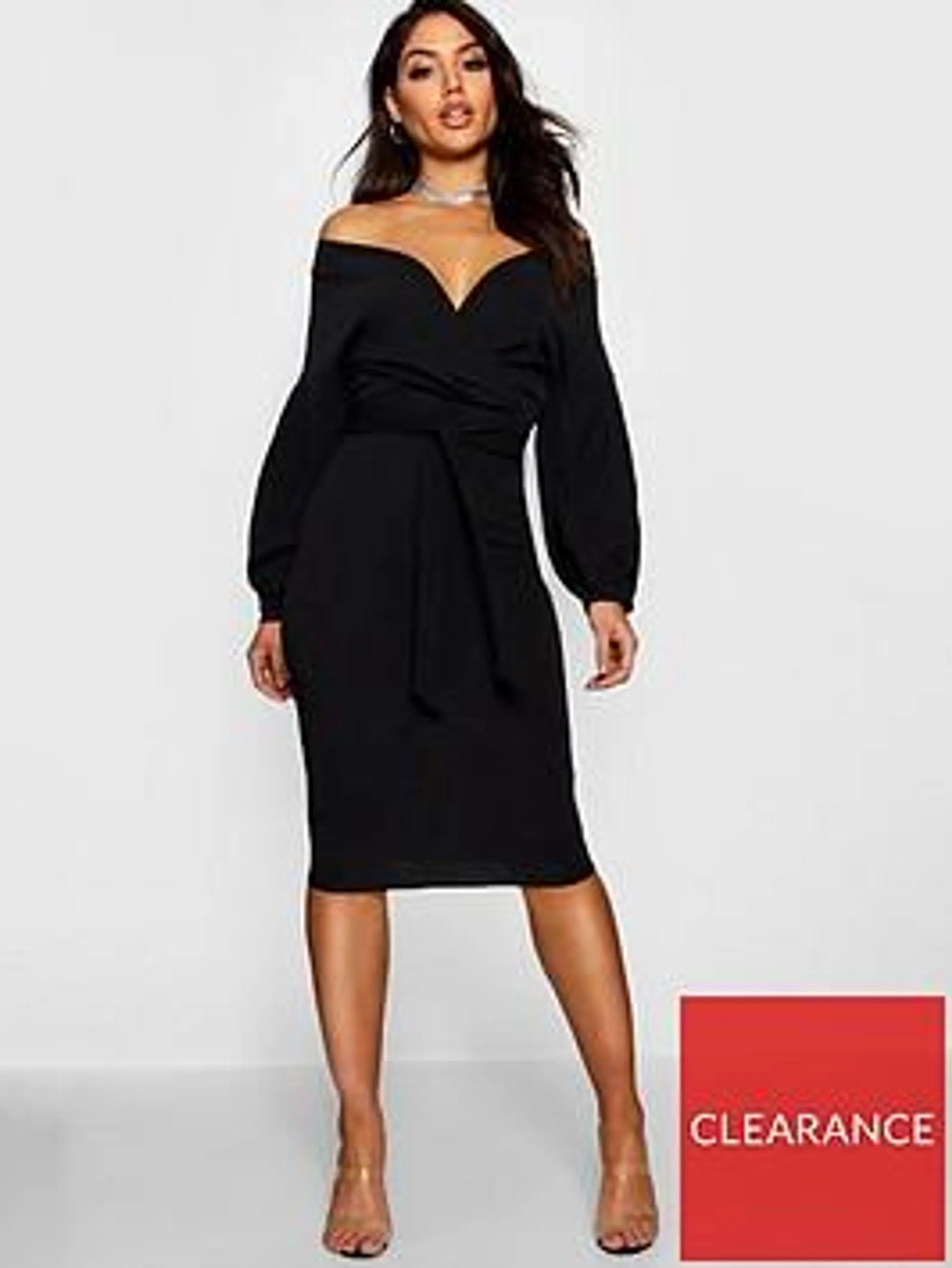 Off The Shoulder Wrap Midi Dress