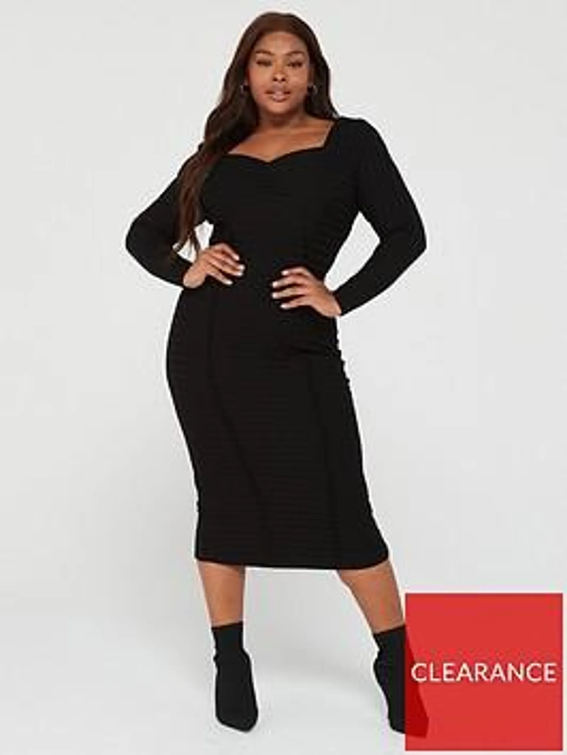 Contour Shaping Rib Midi Dress - Black