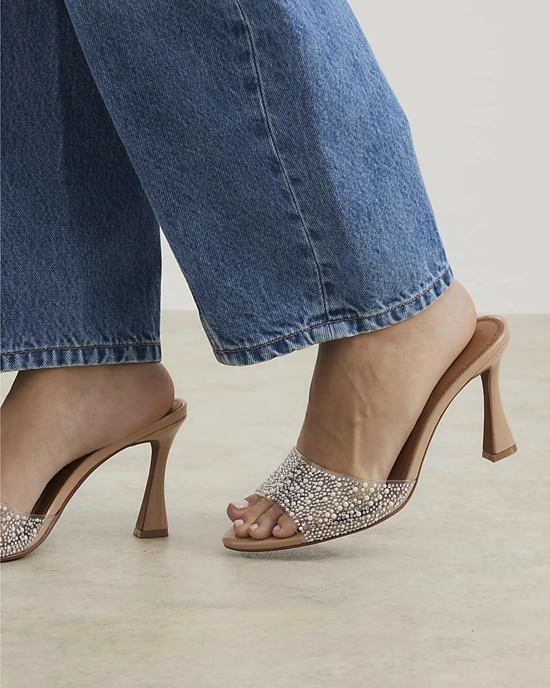 Pink Pearl Perspex Heeled Mule Sandals