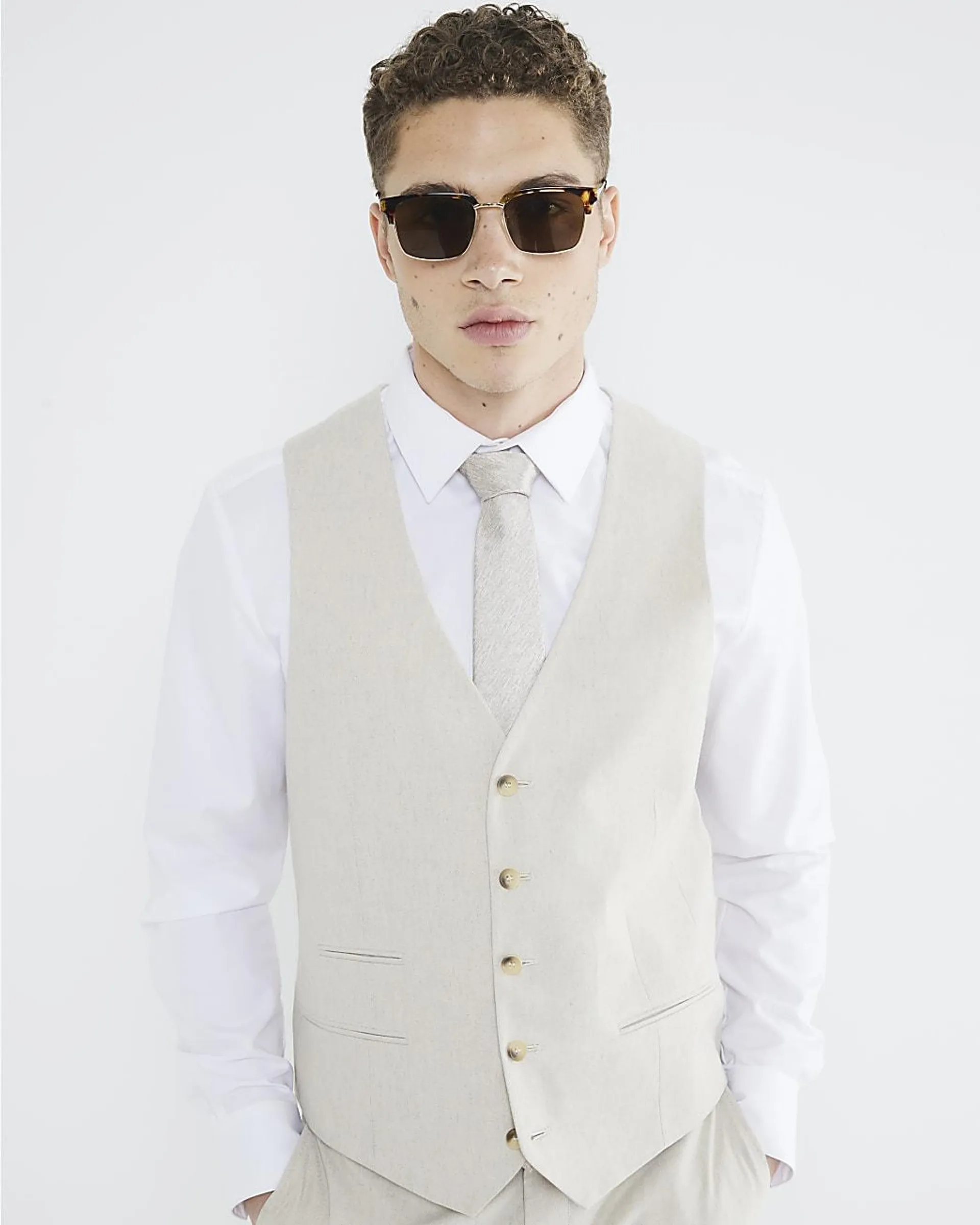Ecru Linen Blend Waistcoat
