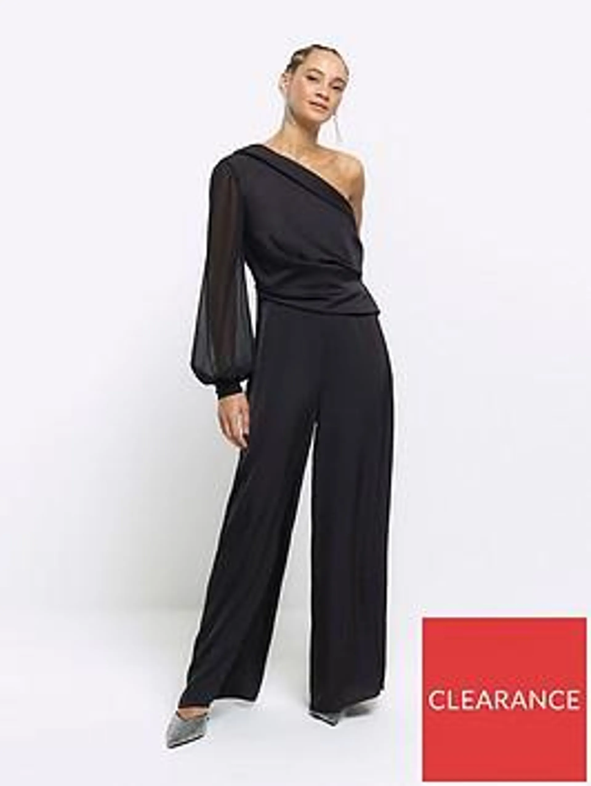 One Shoulder Asymmetric Jumpsuit - Black