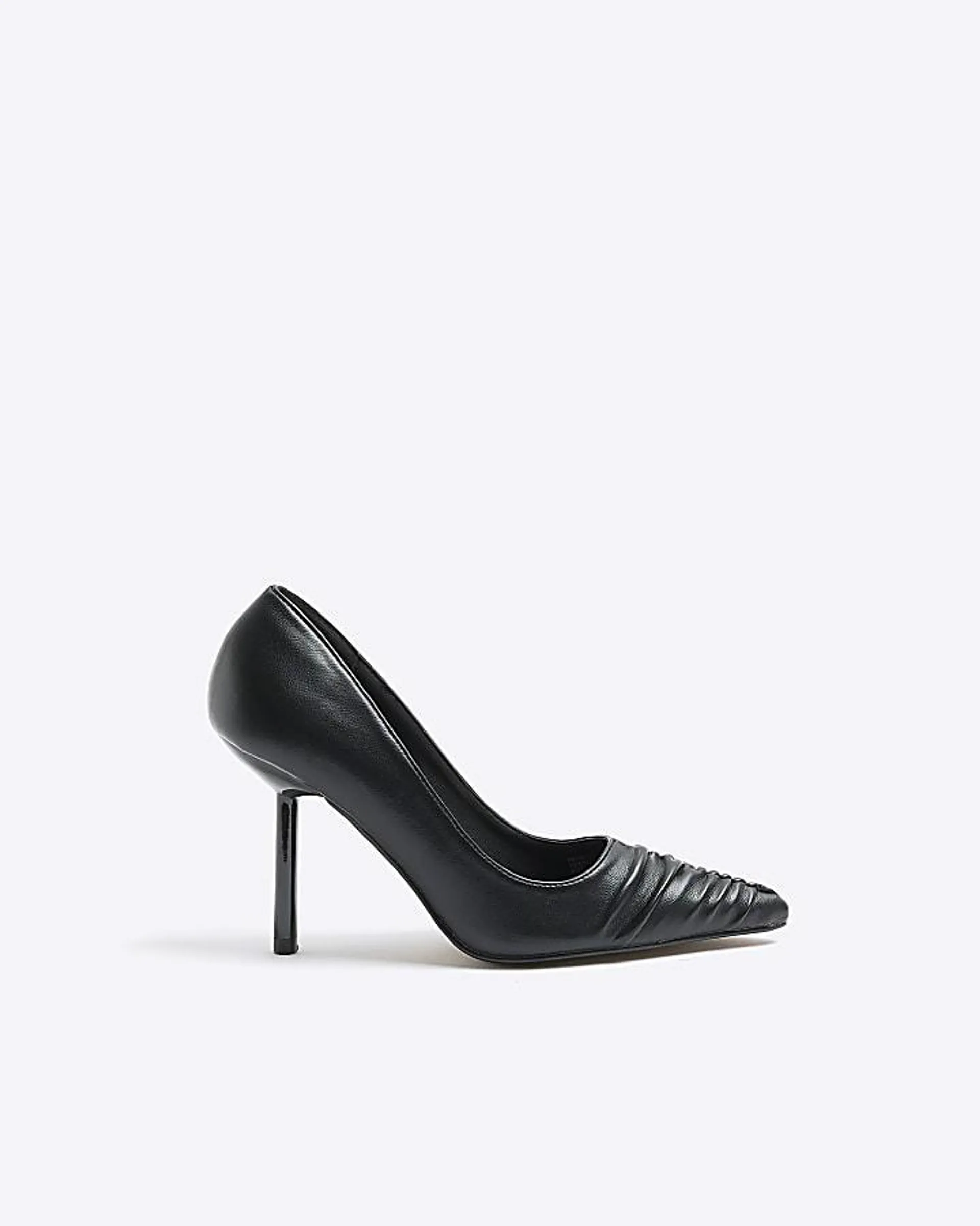 Black ruched pointed court shoes