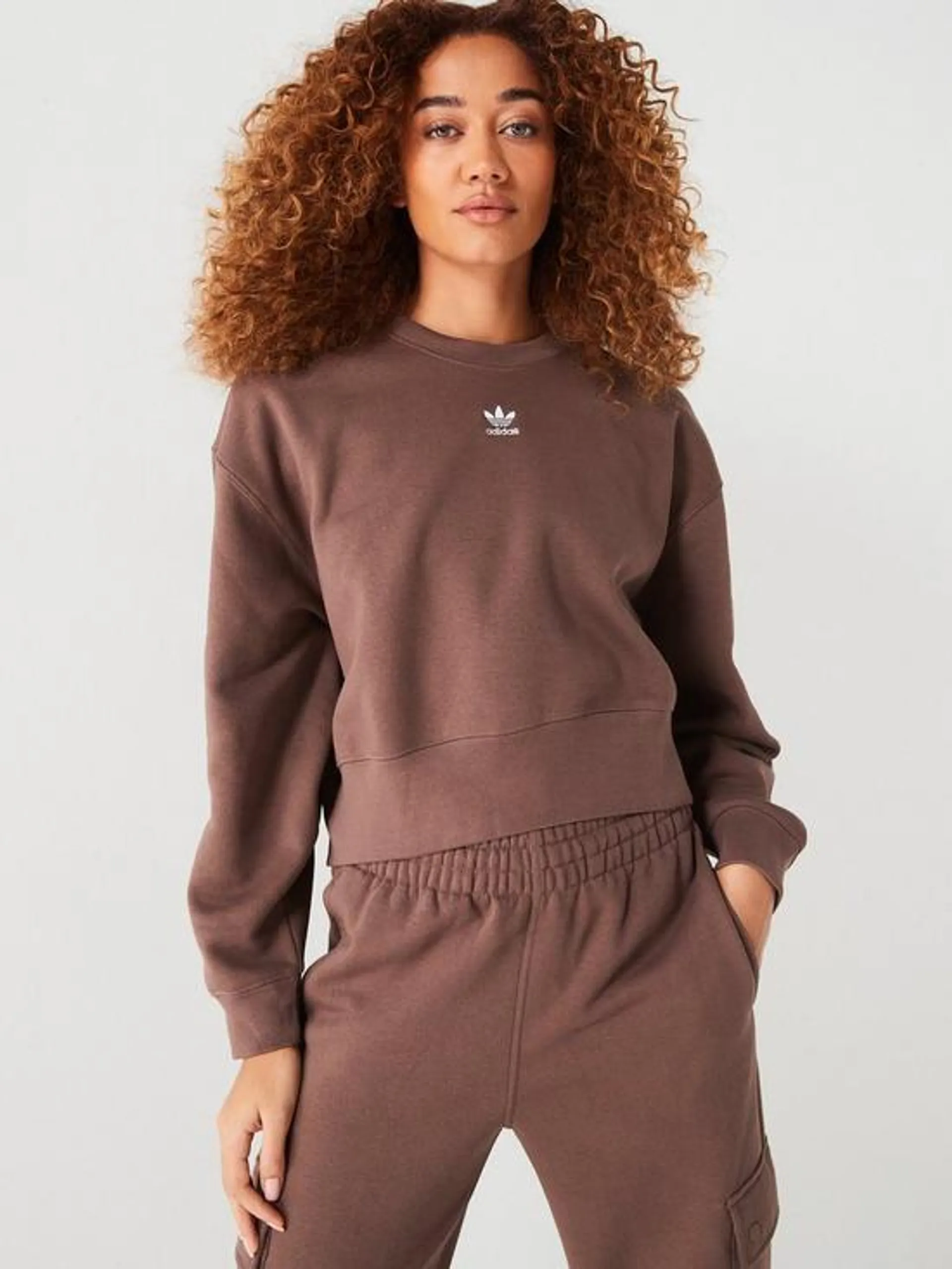 Womens Trefoil Crew Sweat - Brown