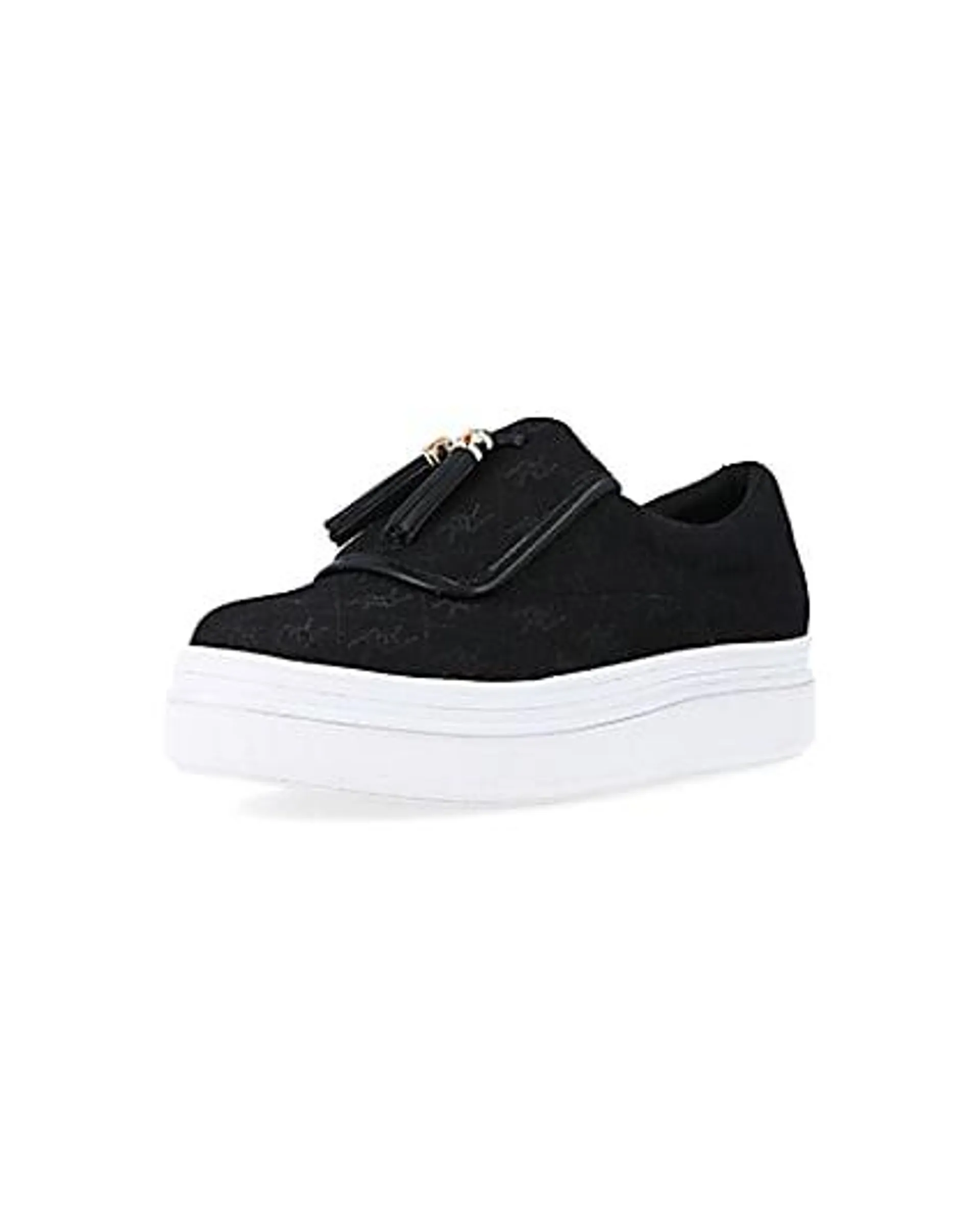 Black tassel faux leather trainers