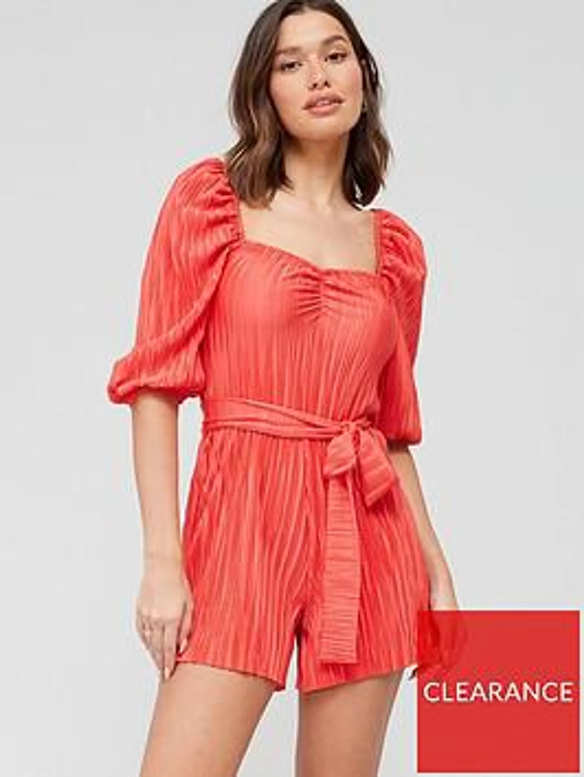 Plisse Sweetheart Neck Playsuit - Orange