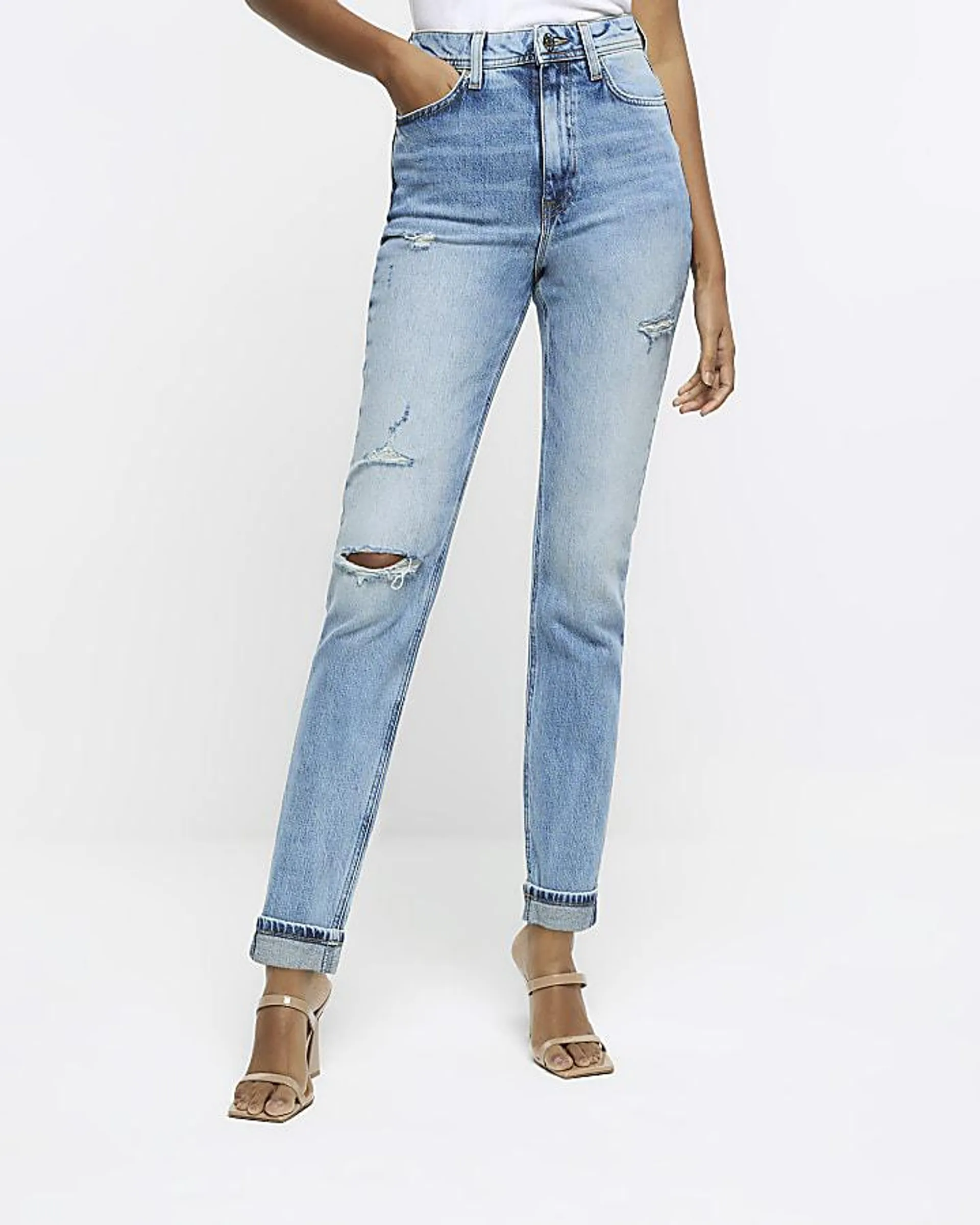 Blue high rise sculpt mom jeans