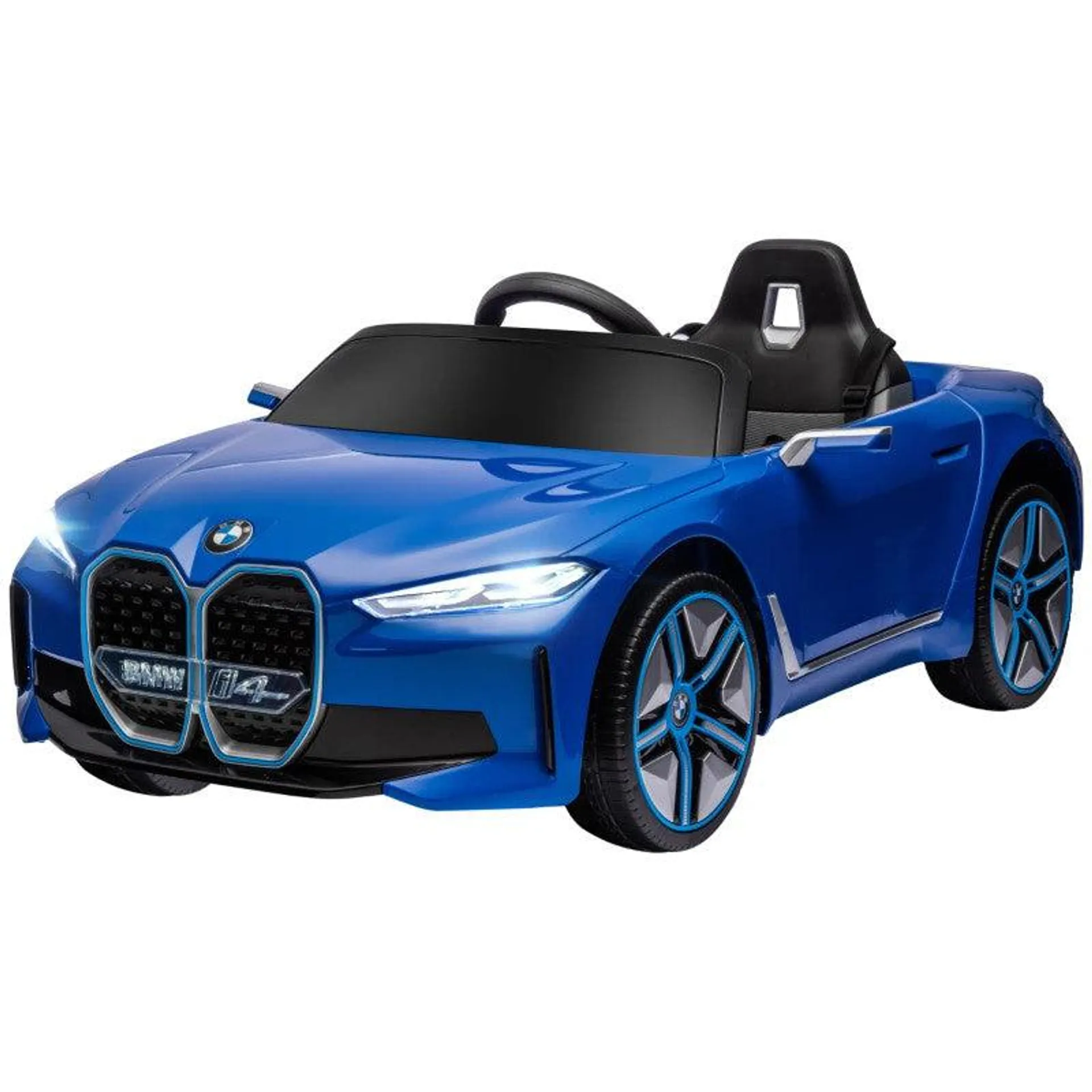 Maplin Plus BMW i4 Licensed 12V Kids Electric Ride On Car with Remote Control, Portable Battery, Music, Horn & Headlights