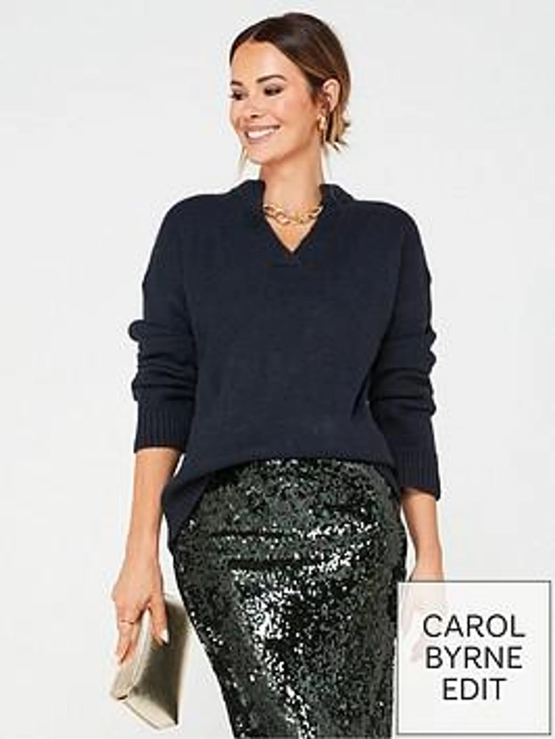 X Carol Byrne Chain Detail Crew Neck Jumper - Navy