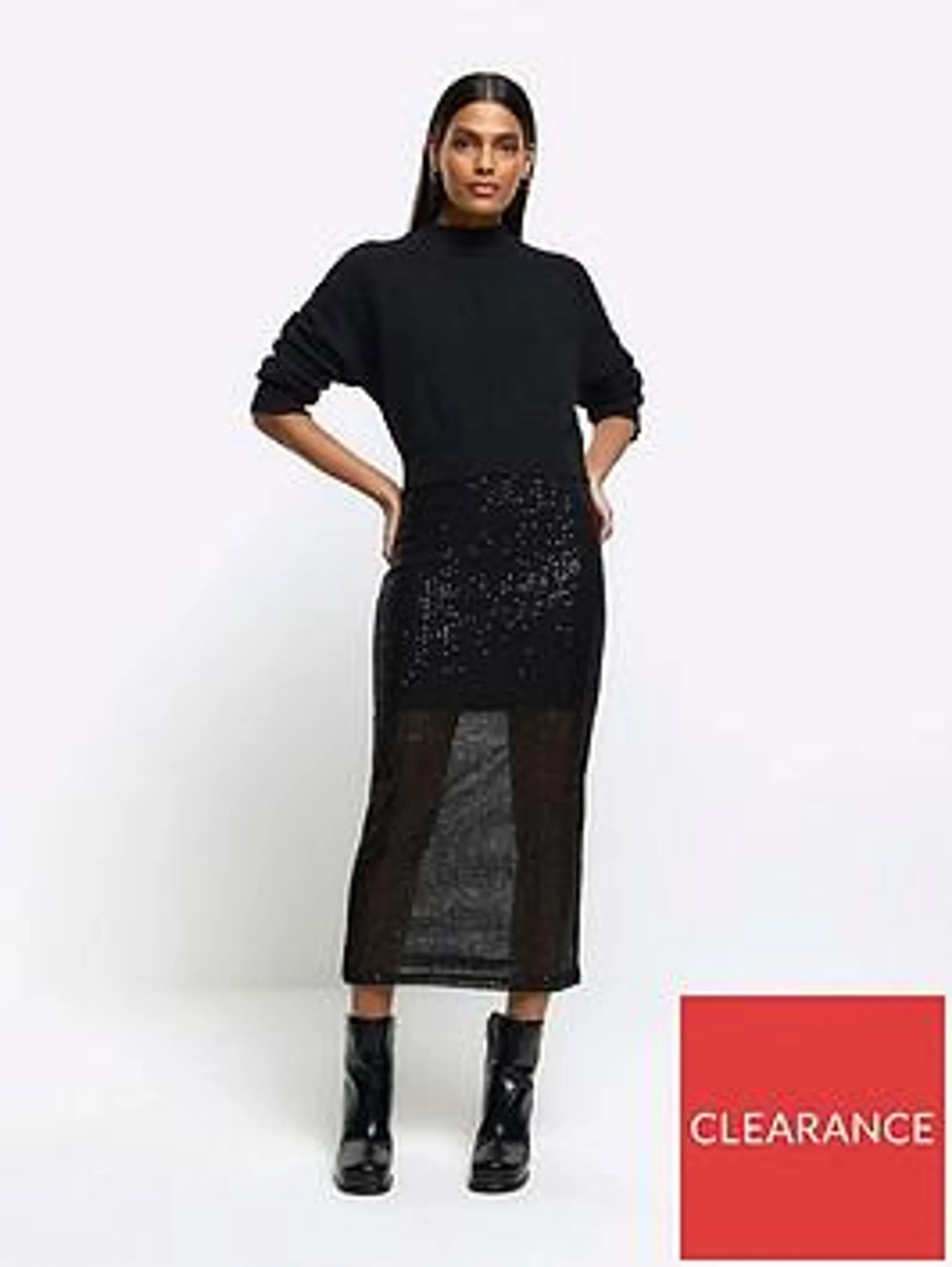 Sequin Jumper Dress - Black