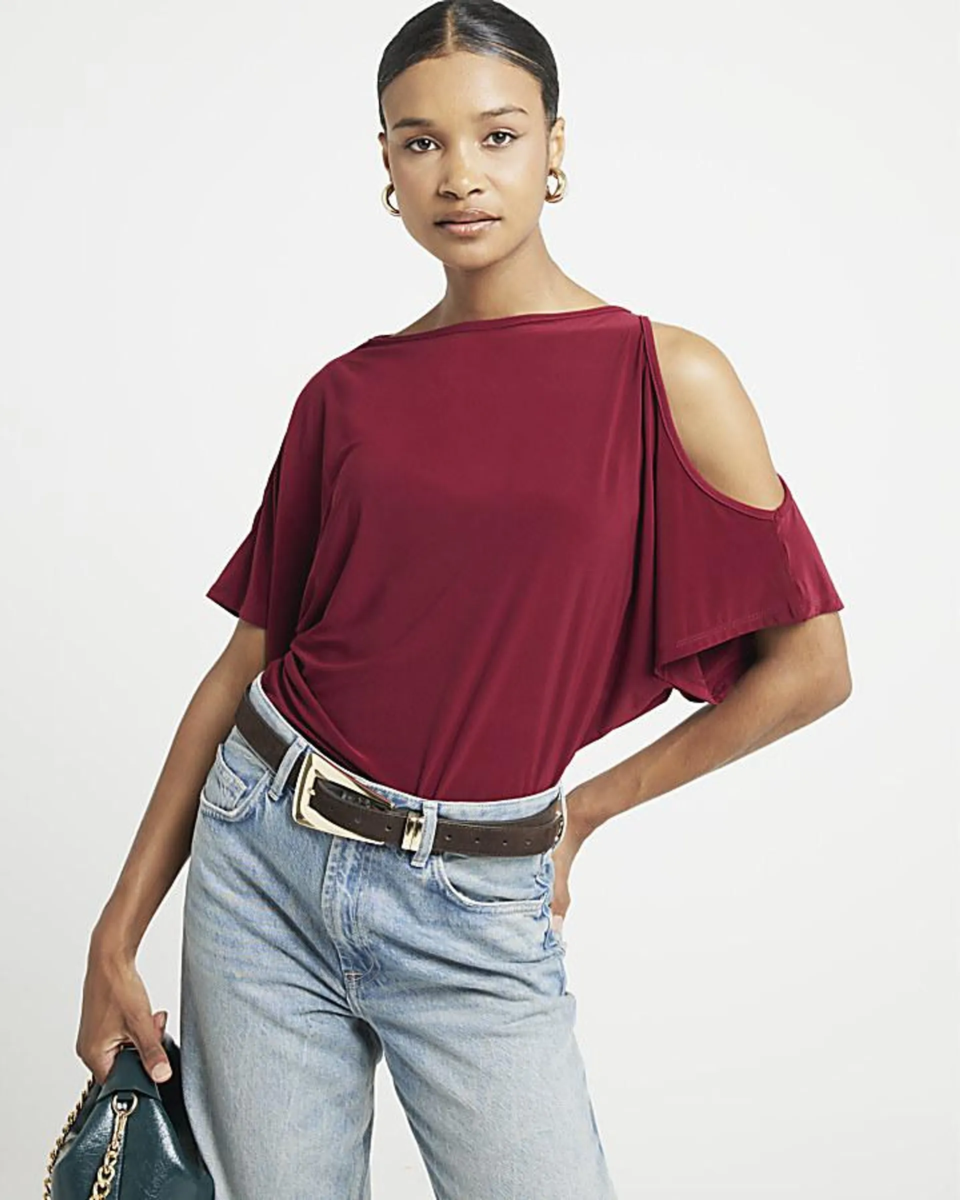 Purple cold shoulder t-shirt