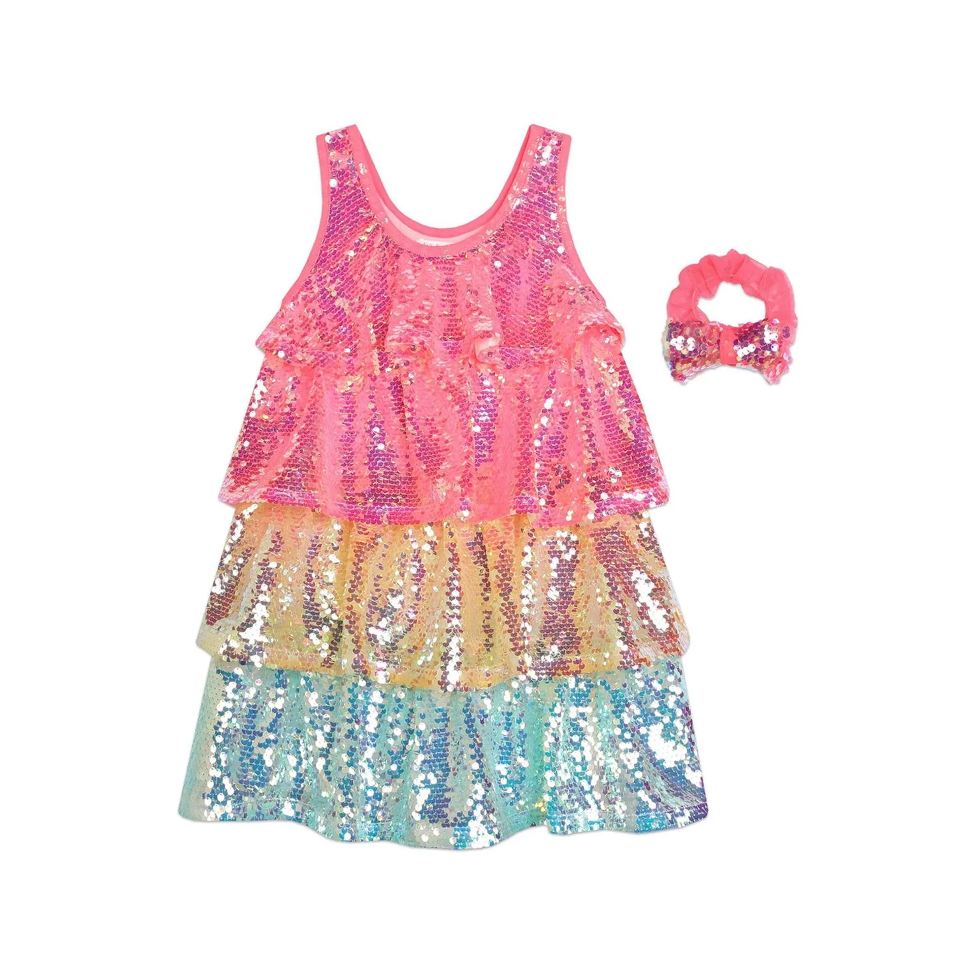 Tiered Sequin Dress and Scrunchie Two-Piece Set