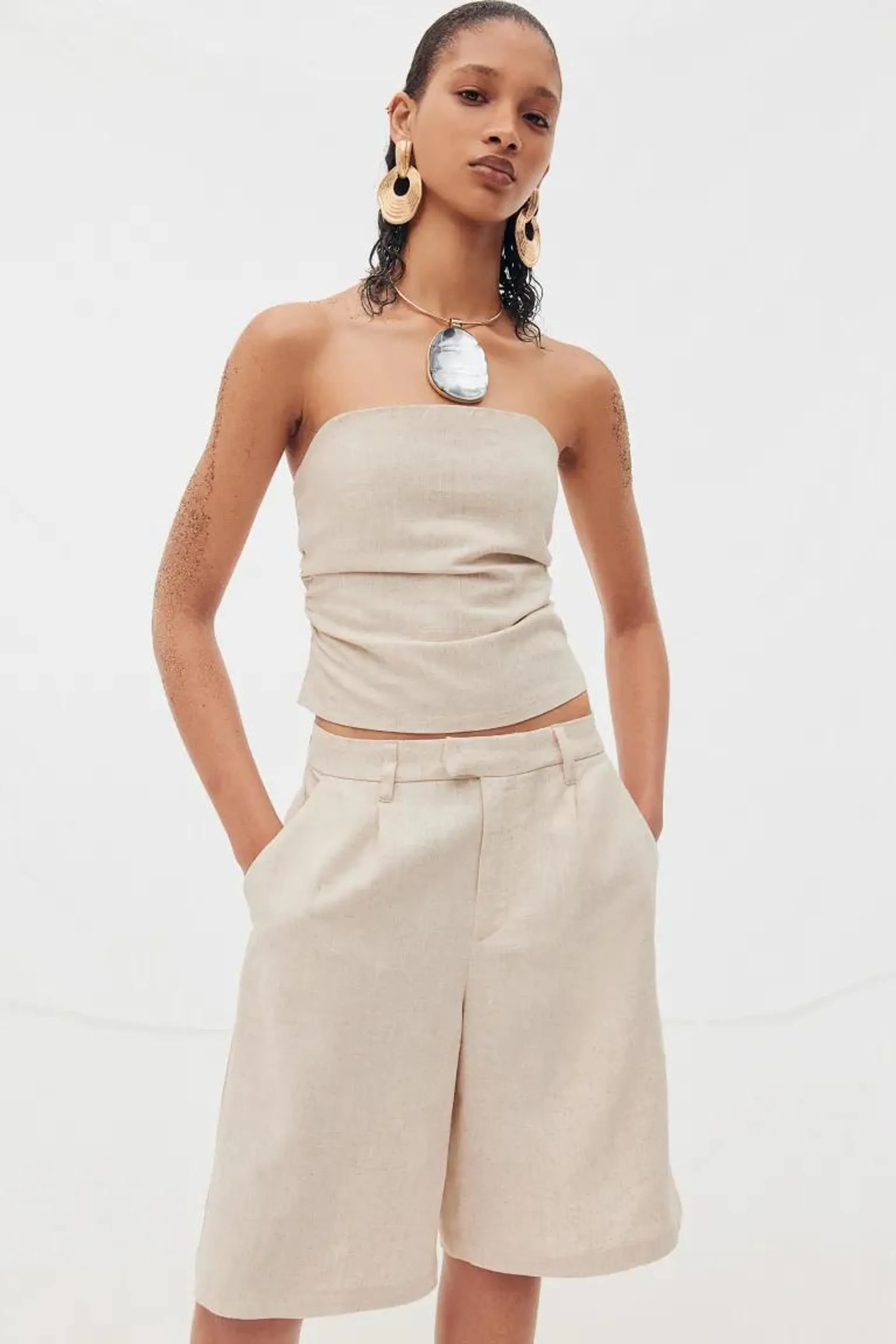 Linen-blend tailored shorts