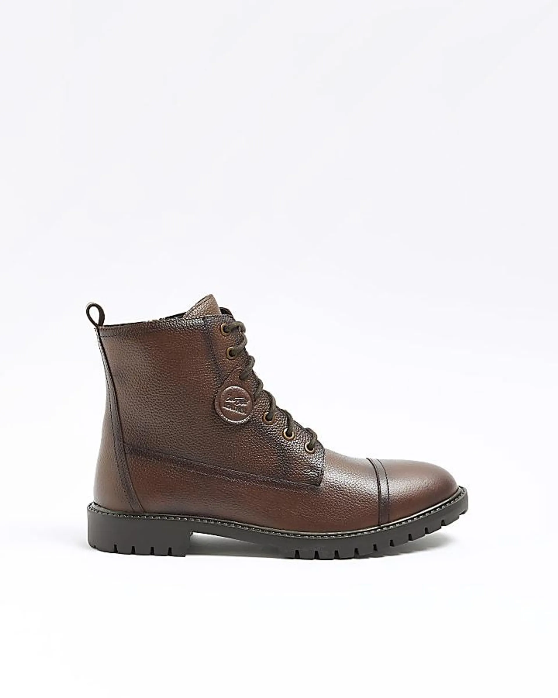 Brown leather combat boots
