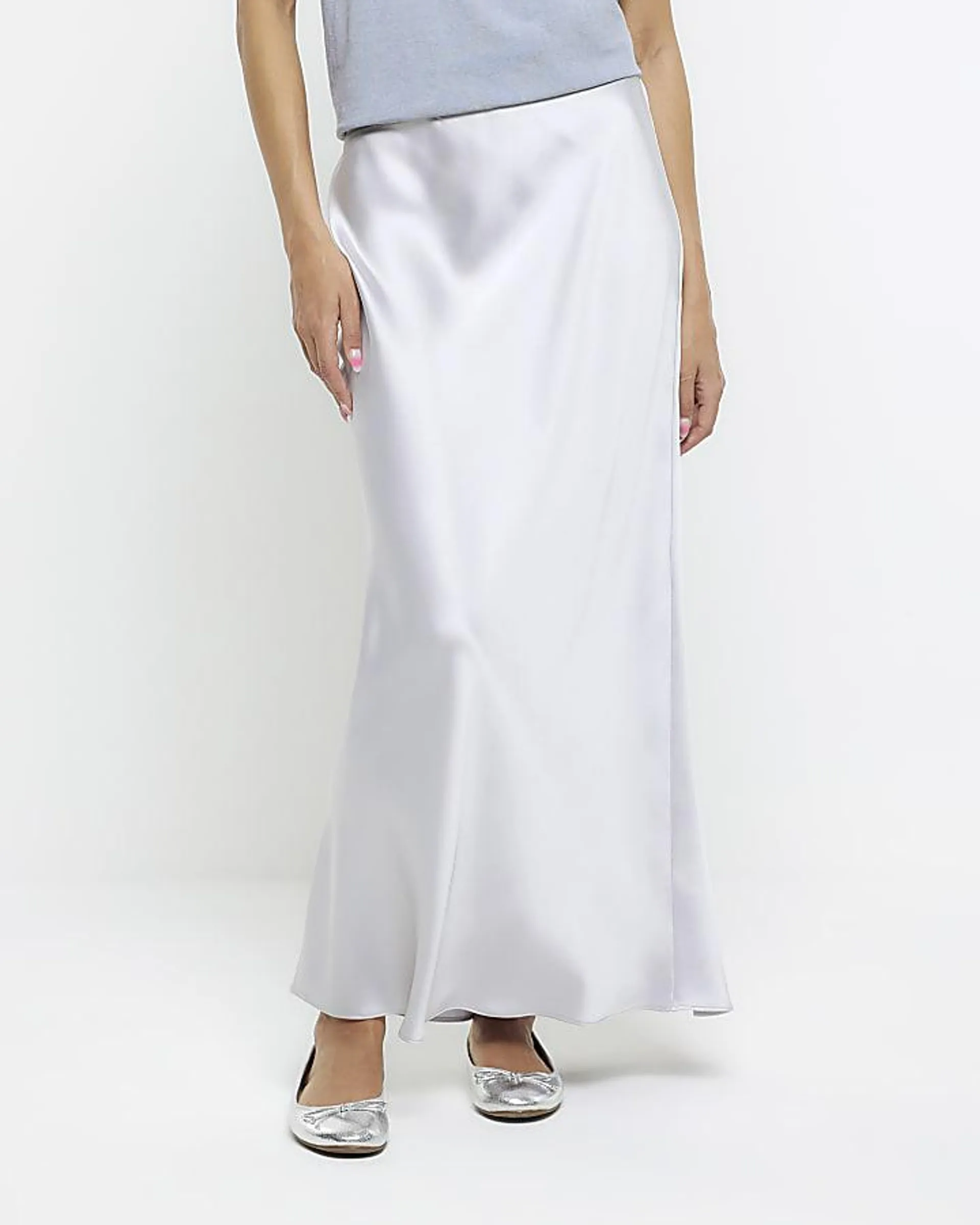 Silver satin maxi skirt