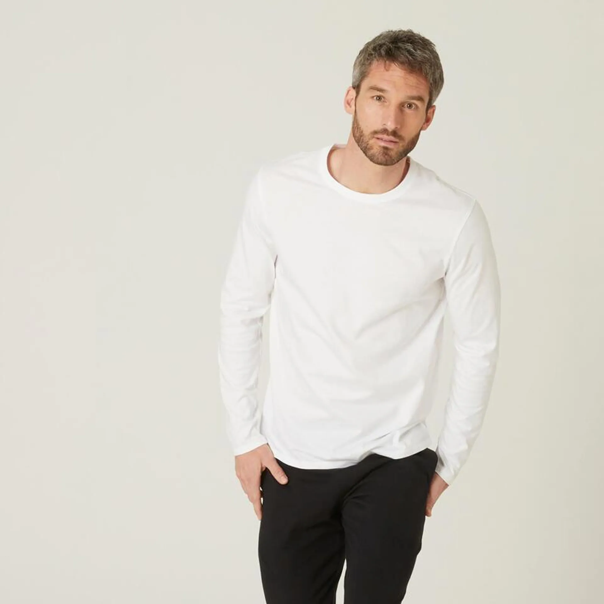 Men's Long-Sleeved Fitness T-Shirt 100 - White