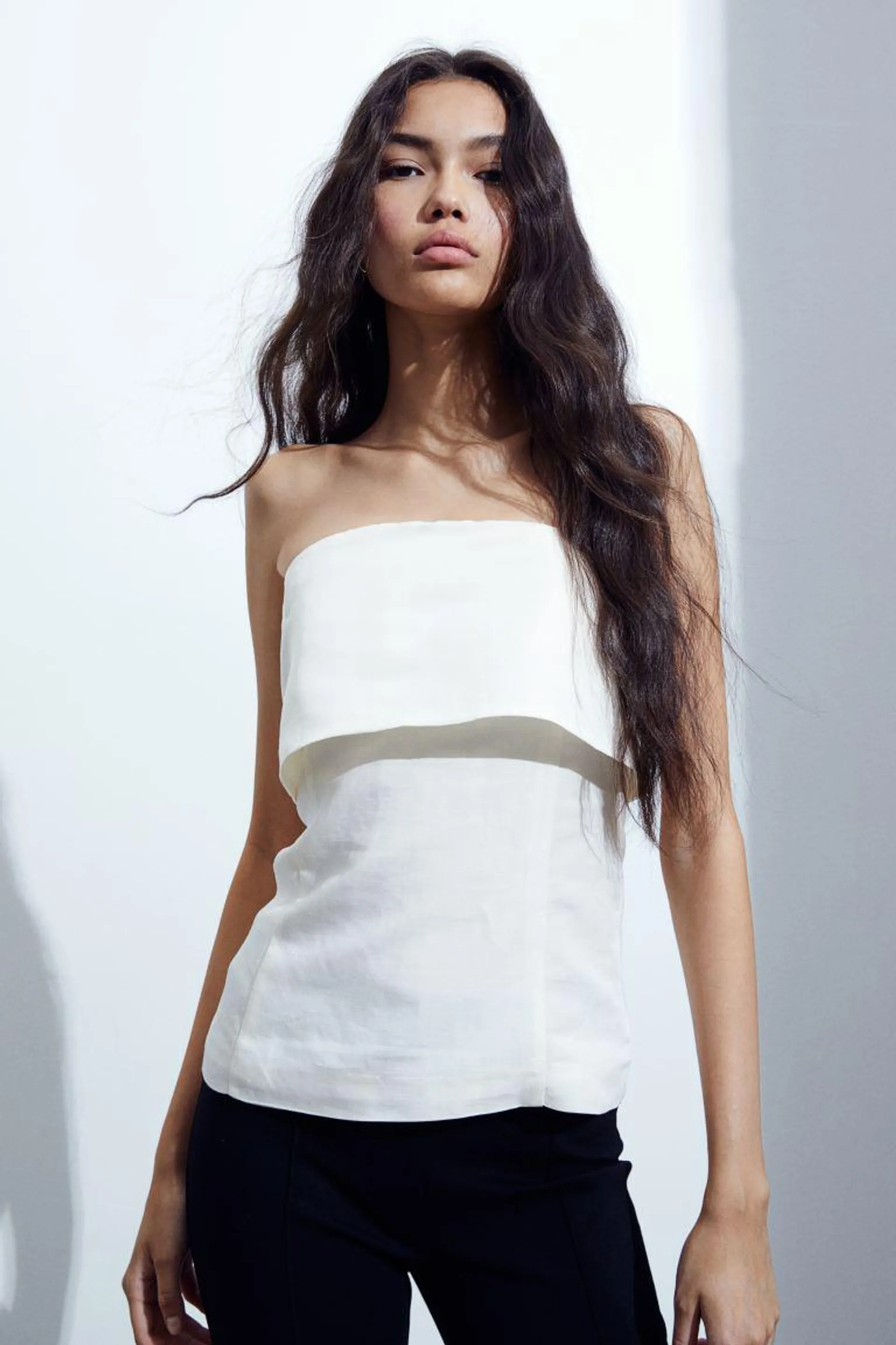 Linen-blend bandeau top