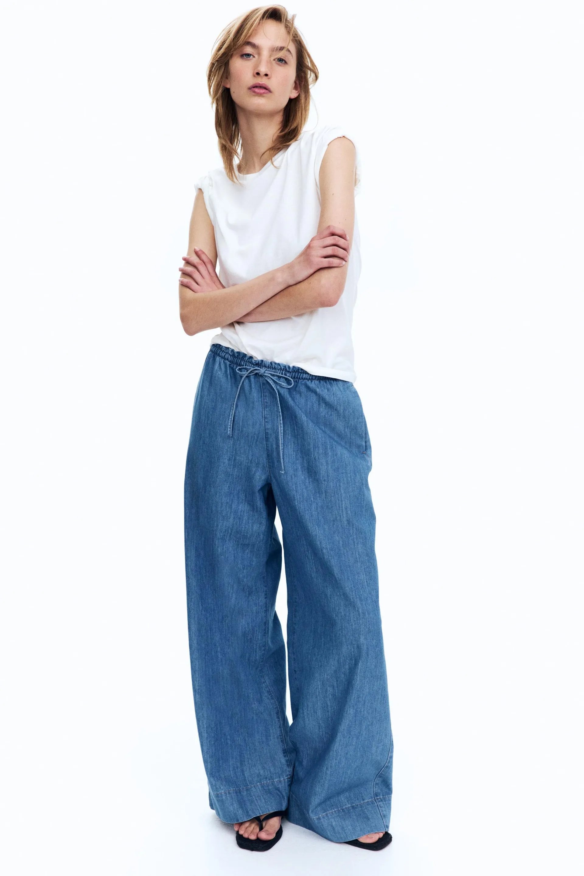 Denim pull-on trousers