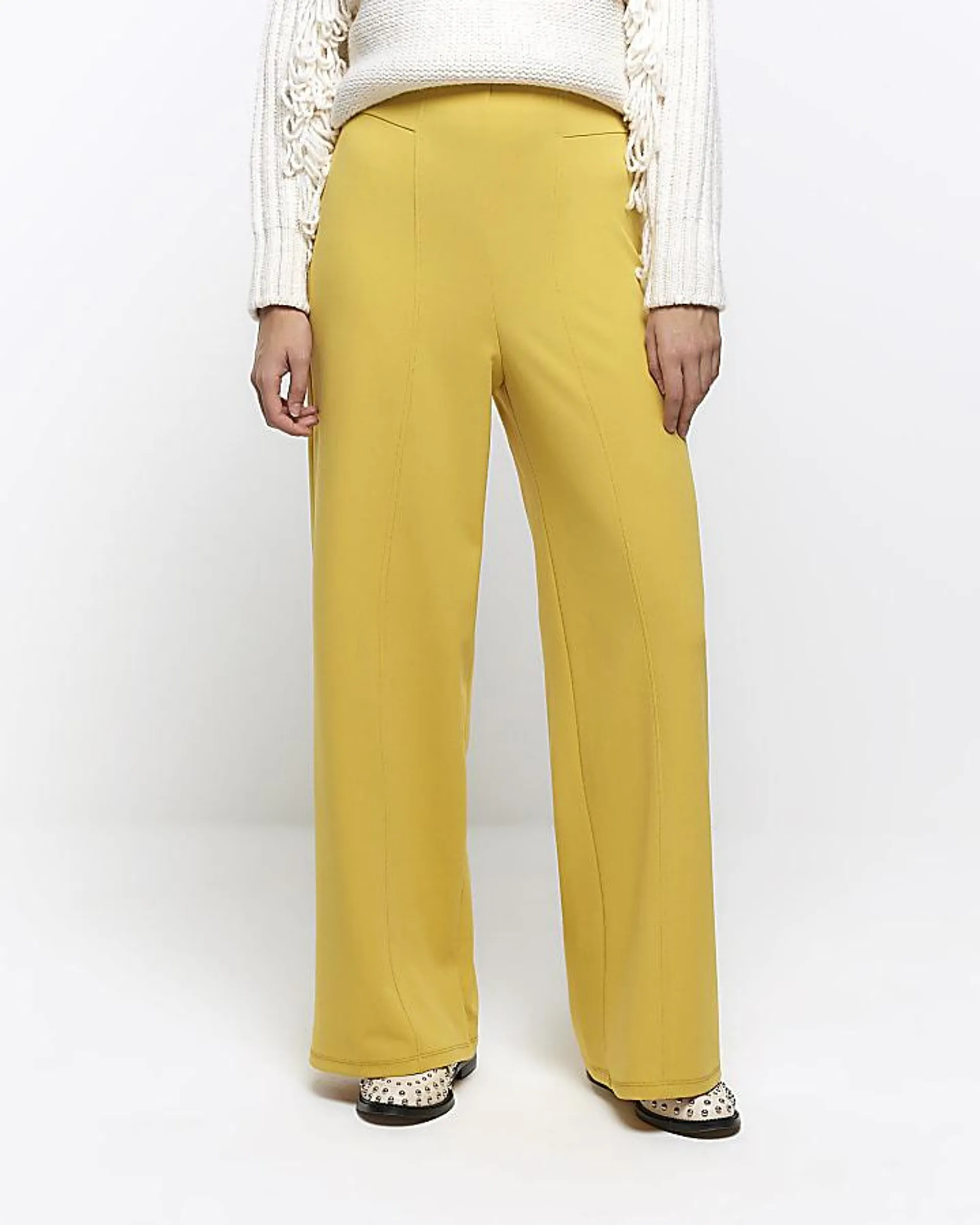 Yellow stitched wide leg trousers