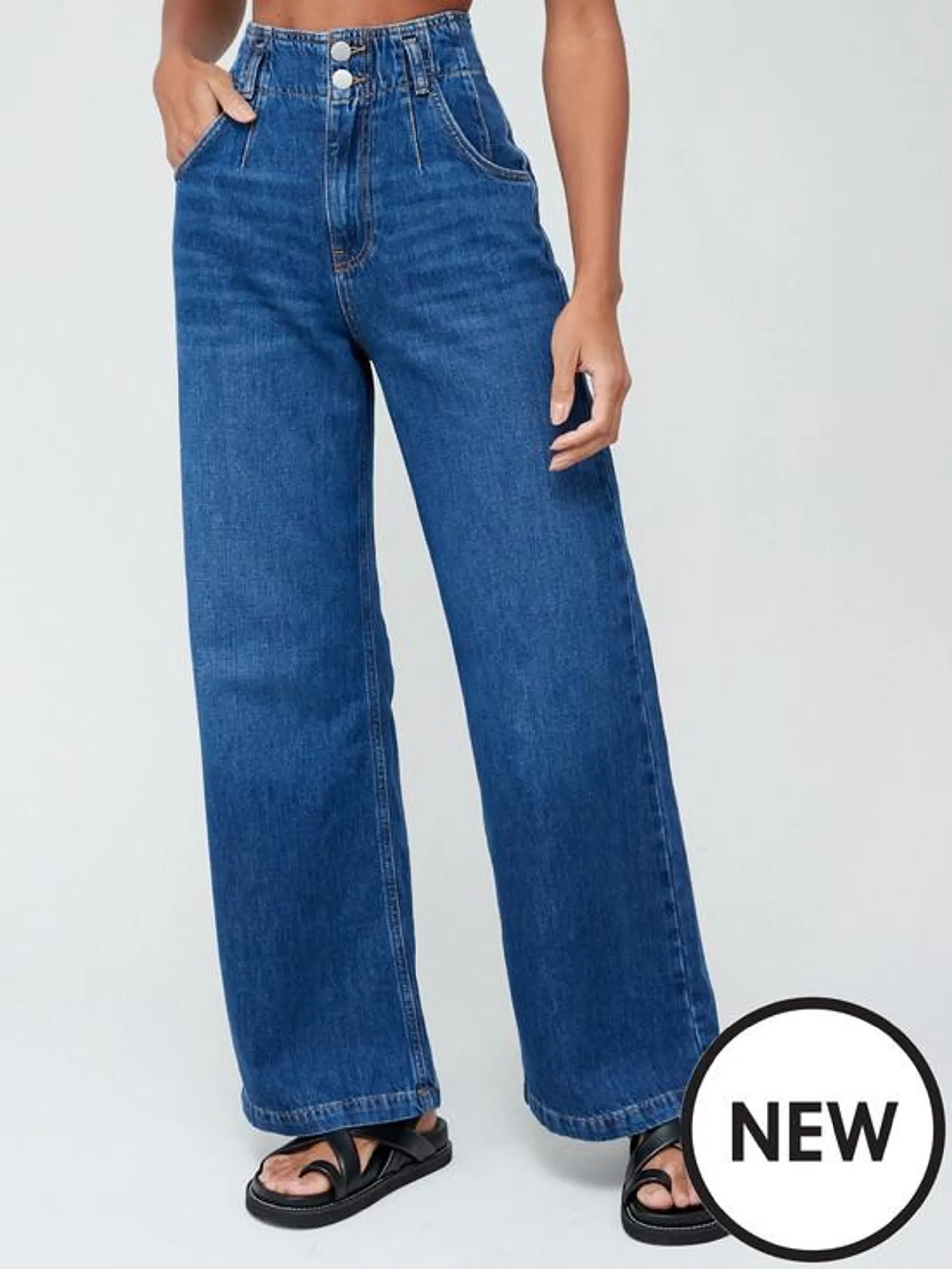 High Waist Lounge Jeans - Dark Wash Blue