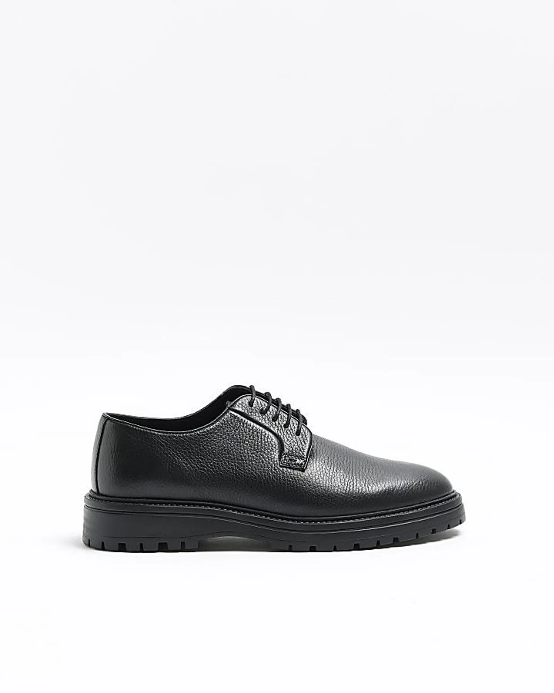 Black leather chunky derby shoes