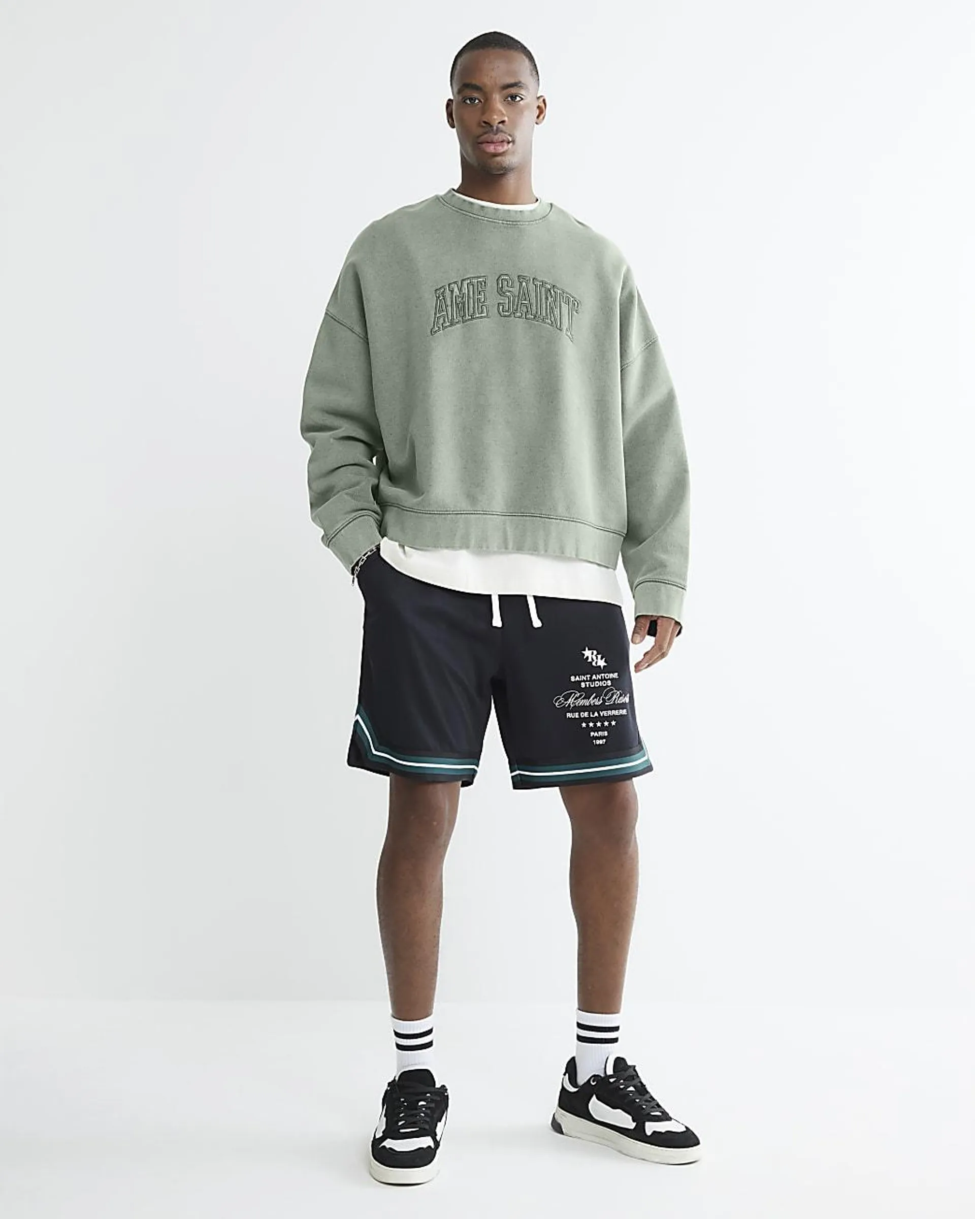 Black Regular Fit RR Taped Mesh Shorts