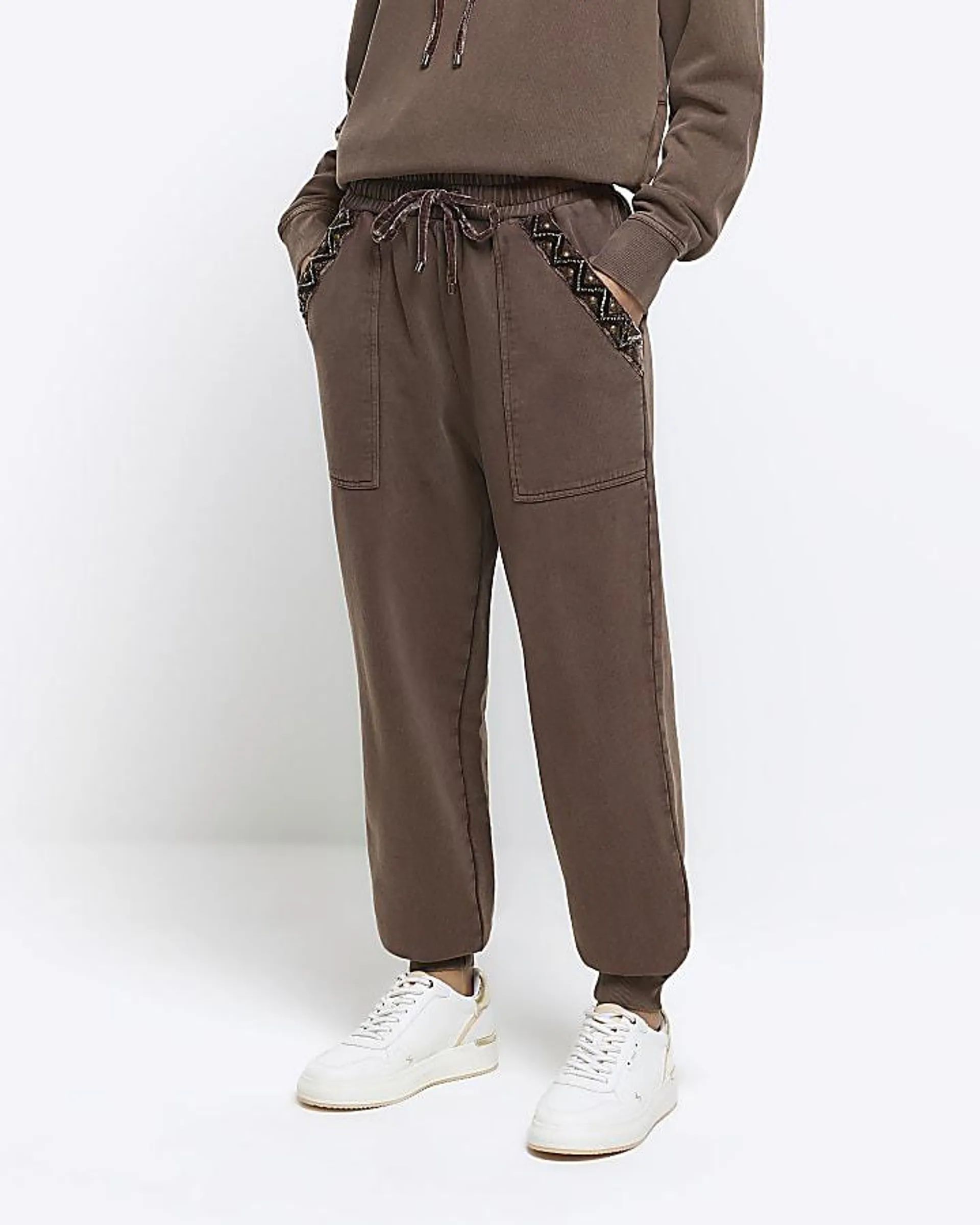 Brown Embellished Joggers