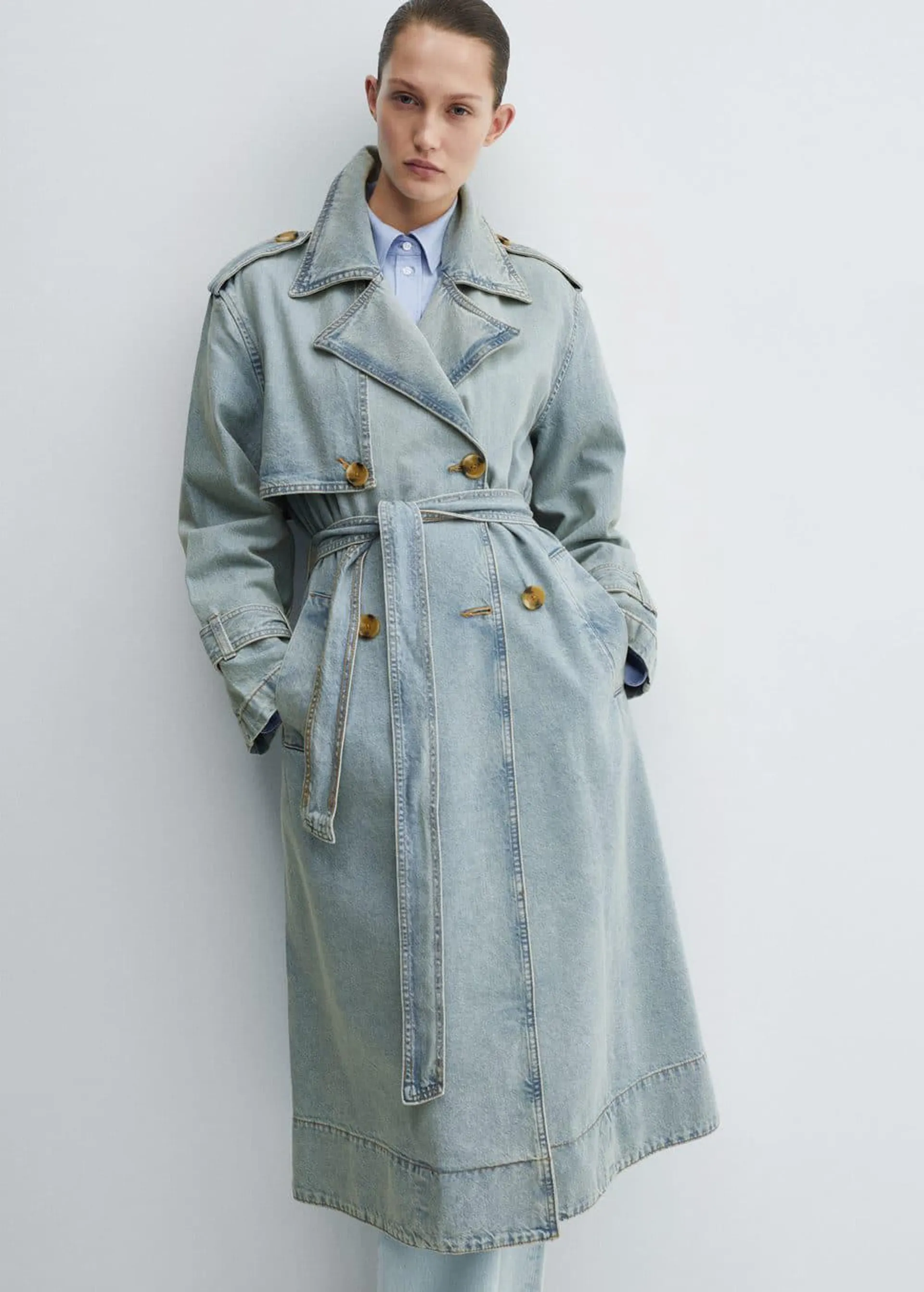 Double breasted denim trench