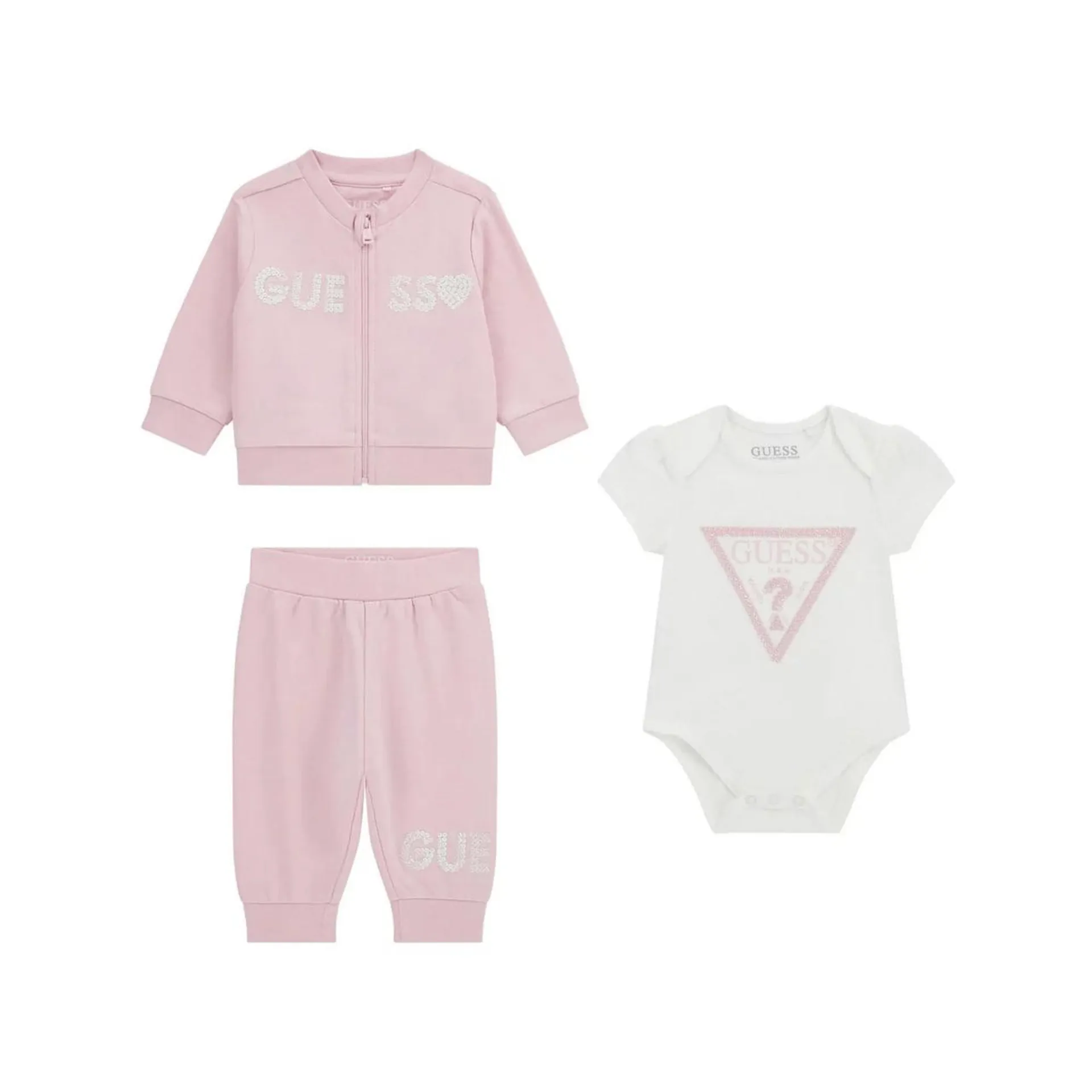 New in GUESS Three-Piece Sequin Logo Tracksuit & Bodysuit Set €65.00