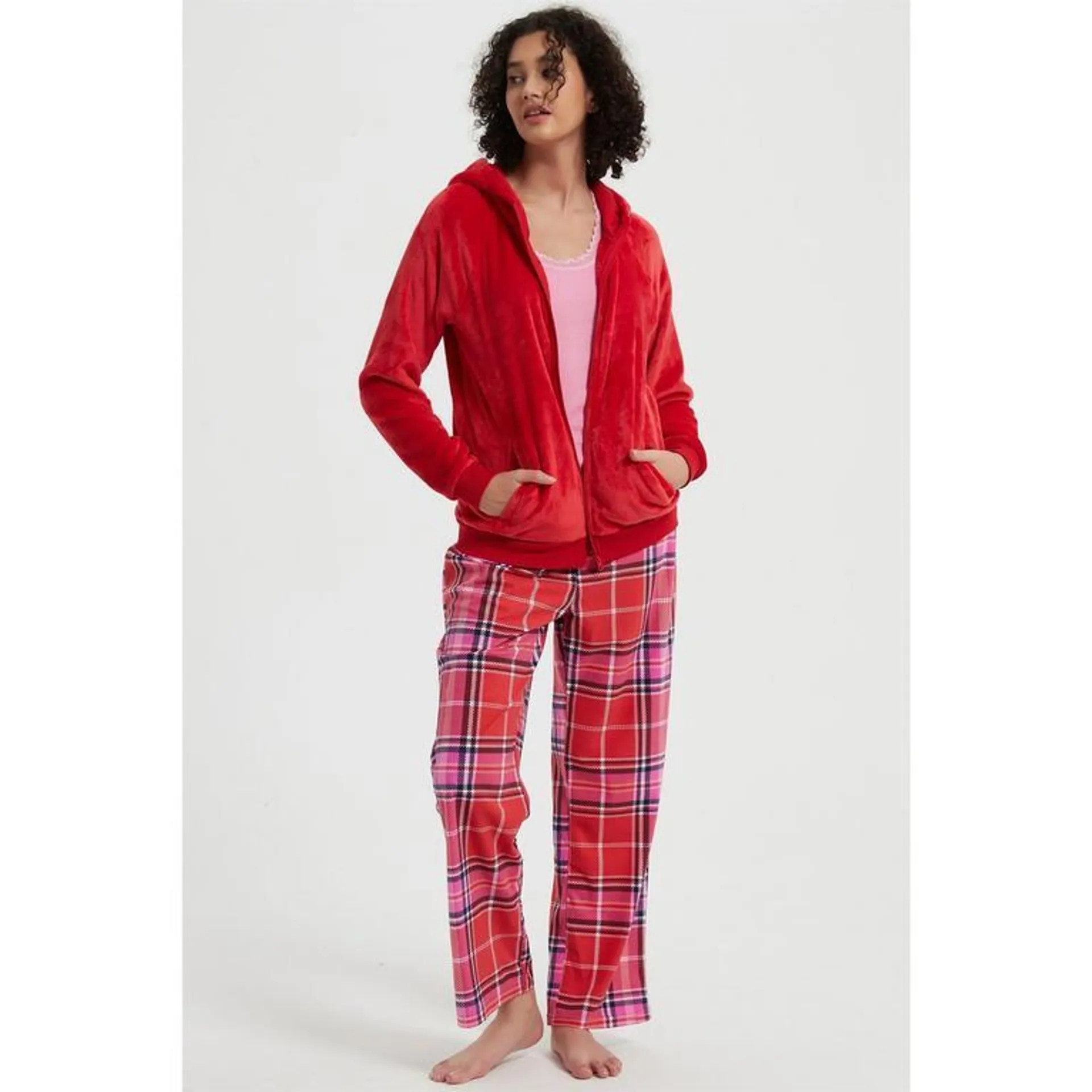 3 Piece Check Hooded Lounge Set