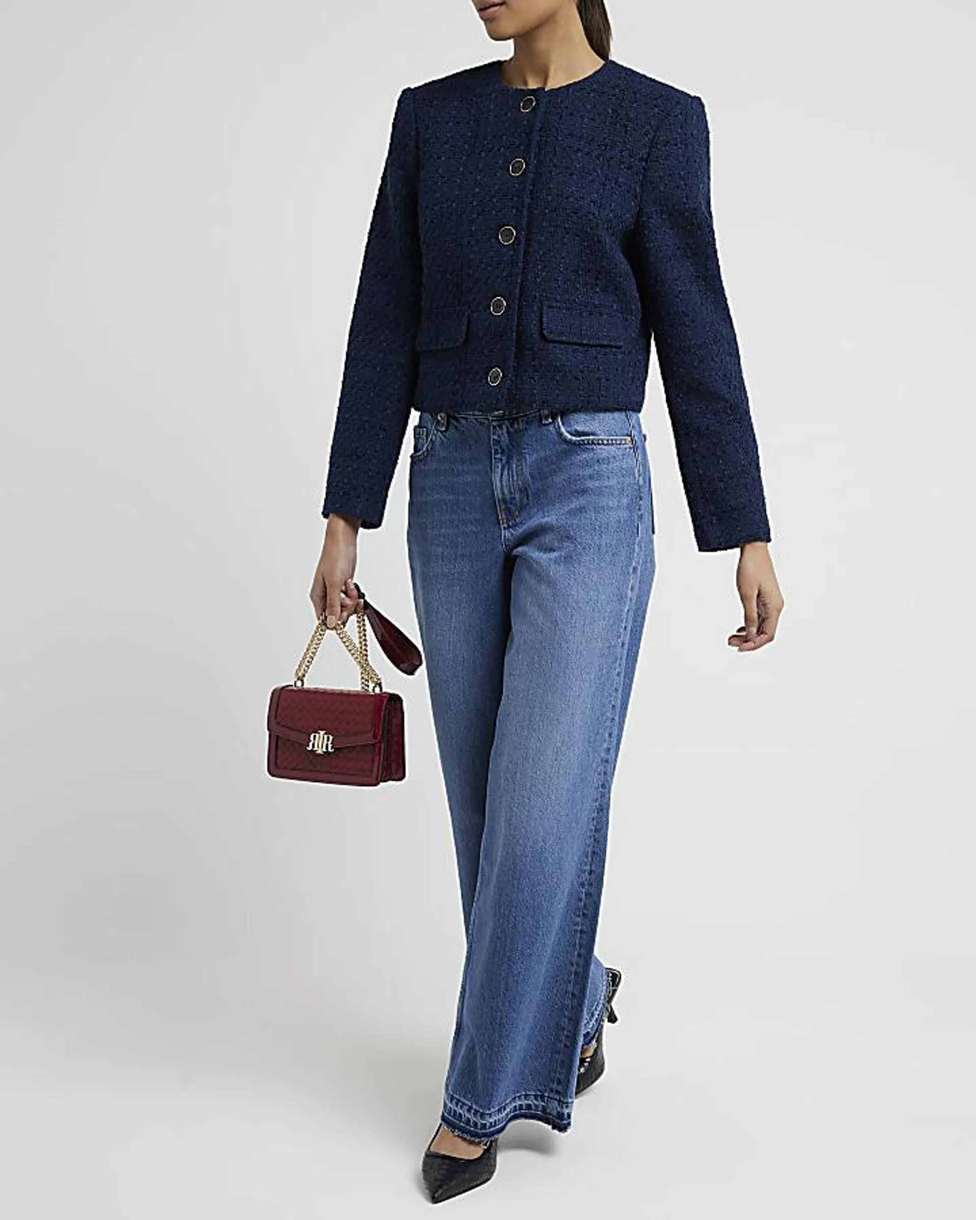 Blue mid rise palazzo jeans