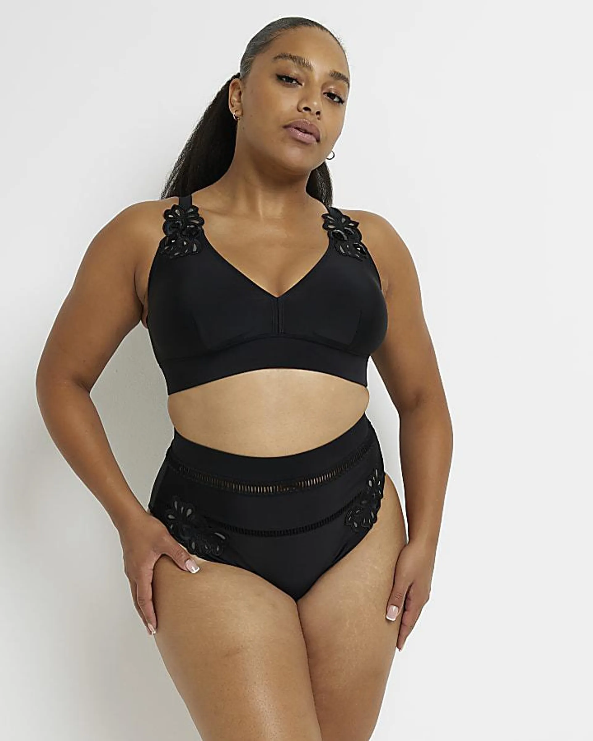 Plus black high waist bikini bottoms