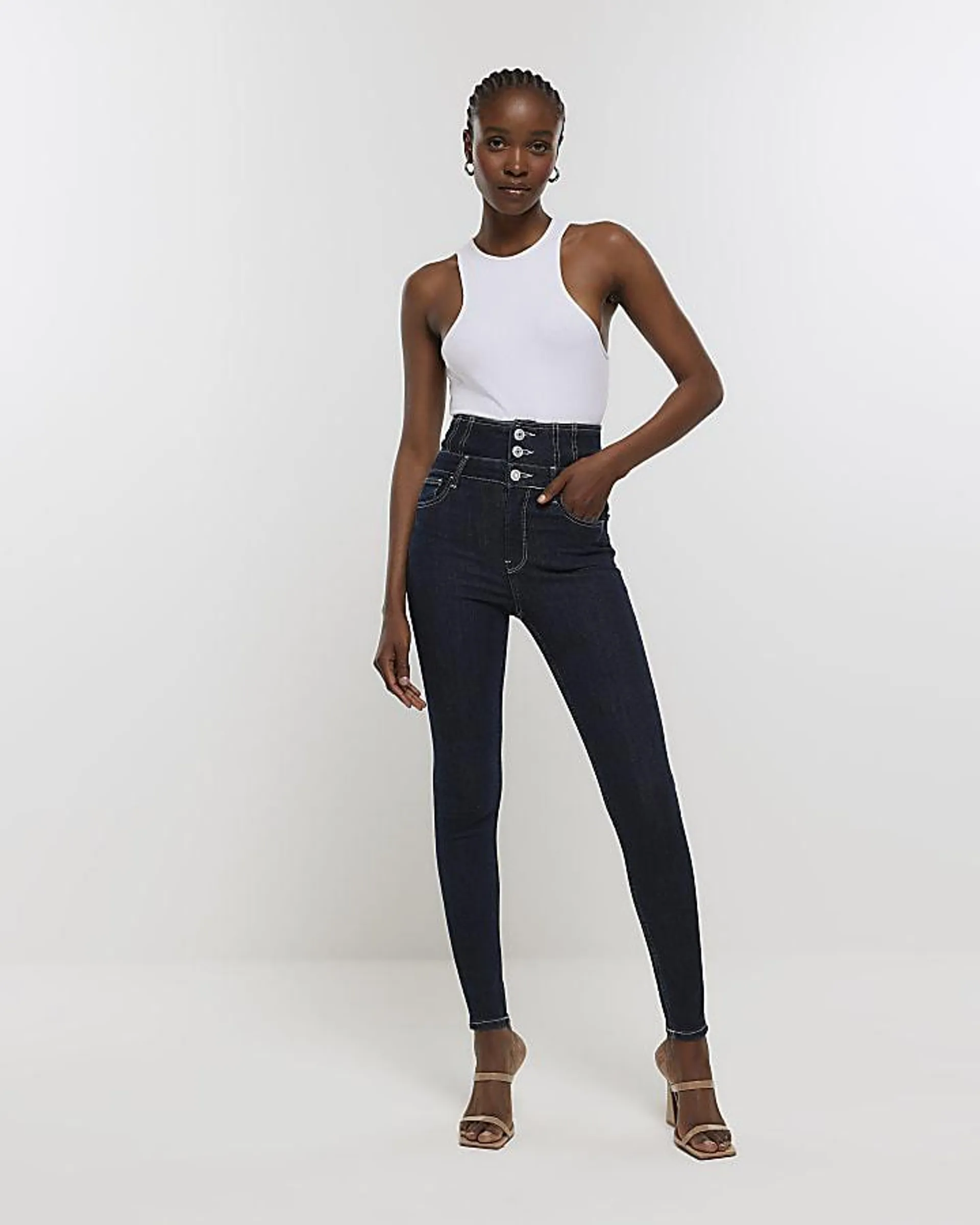 Blue corset detail skinny jeans