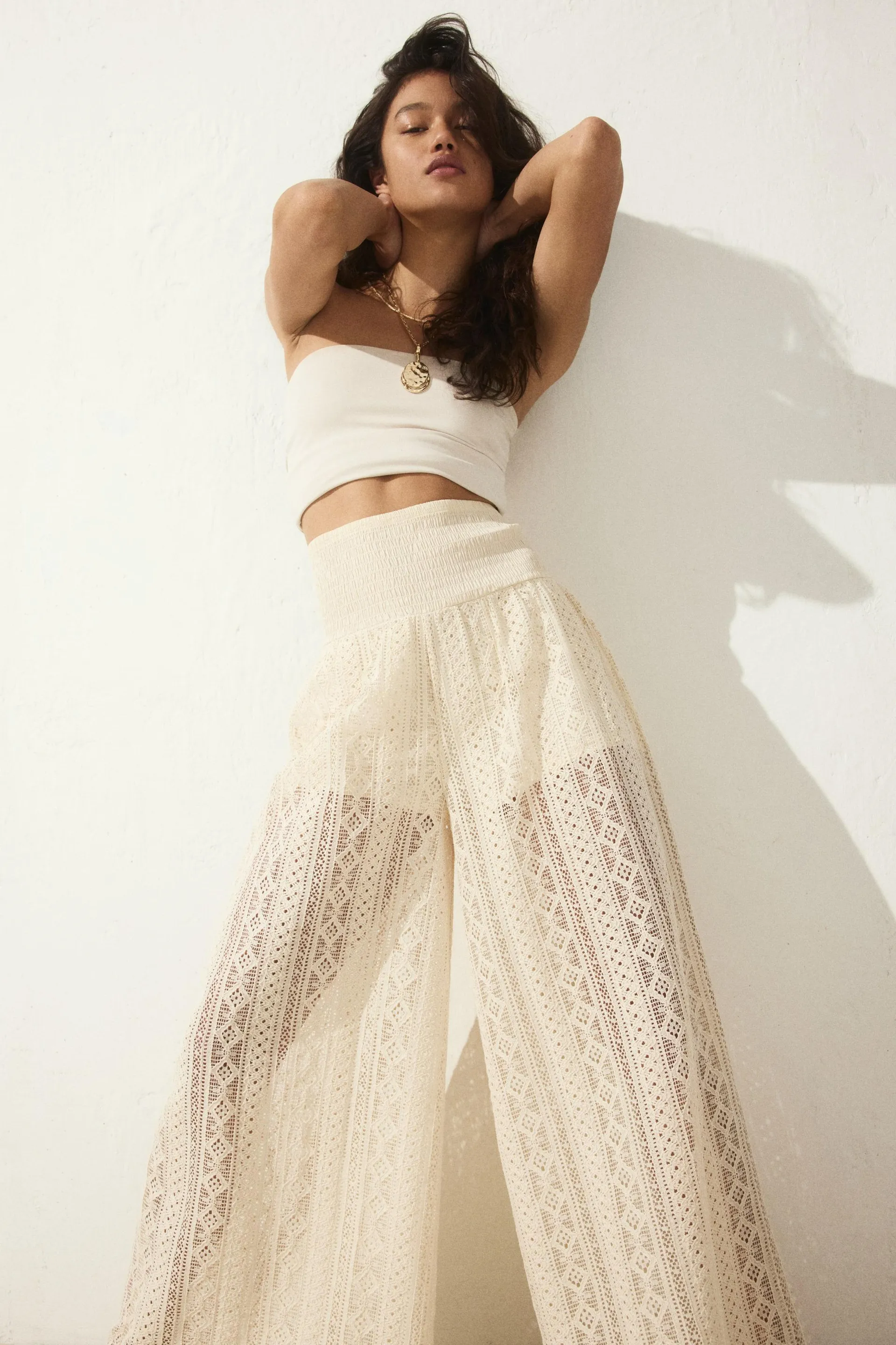 Wide lace-look trousers