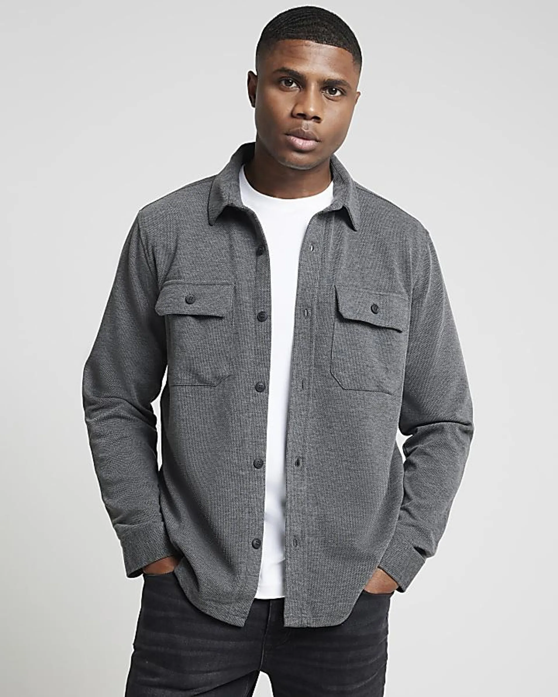 Grey Regular Fit Jersey Overshirt