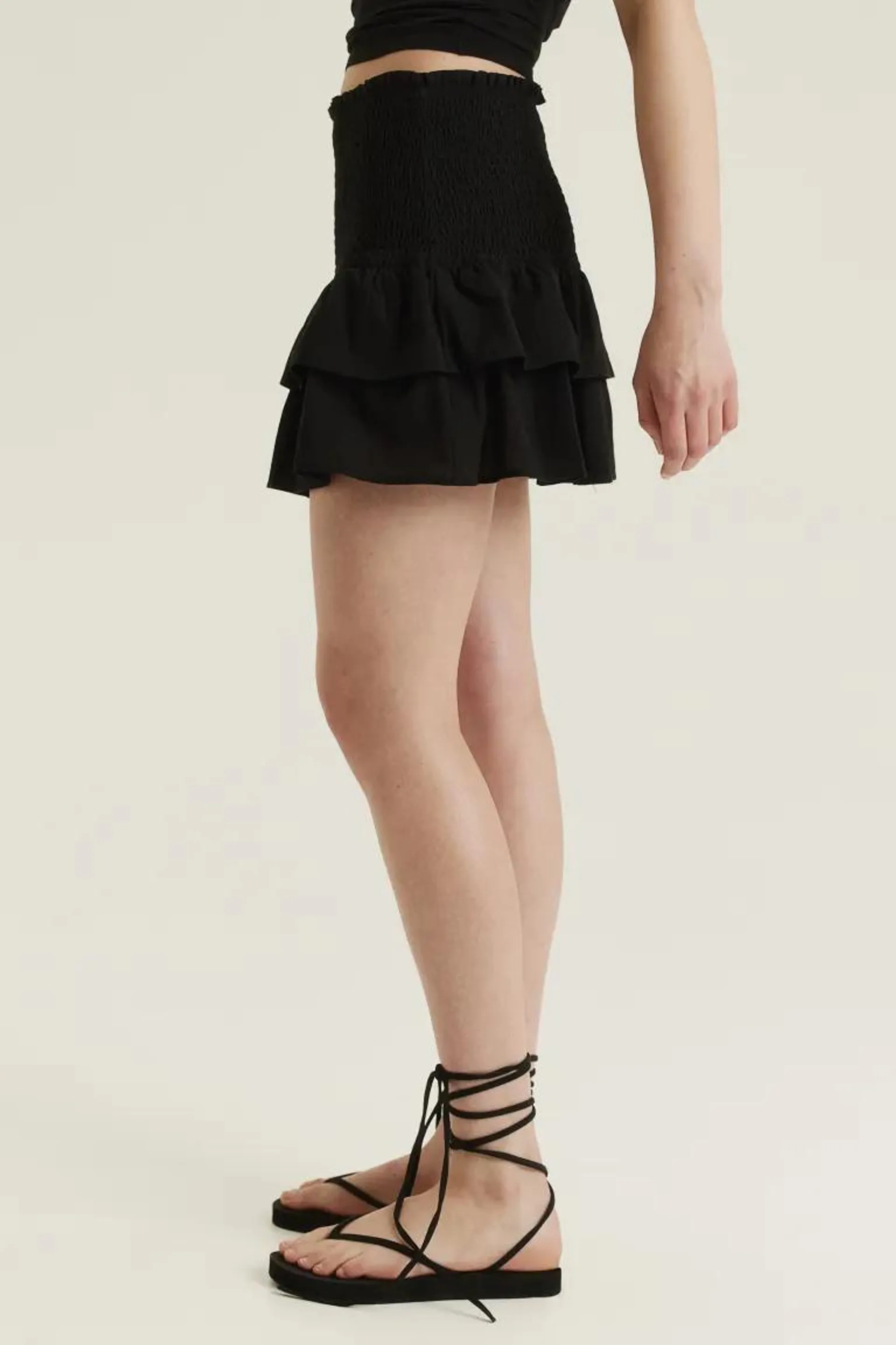 Smocked-waist tiered skirt