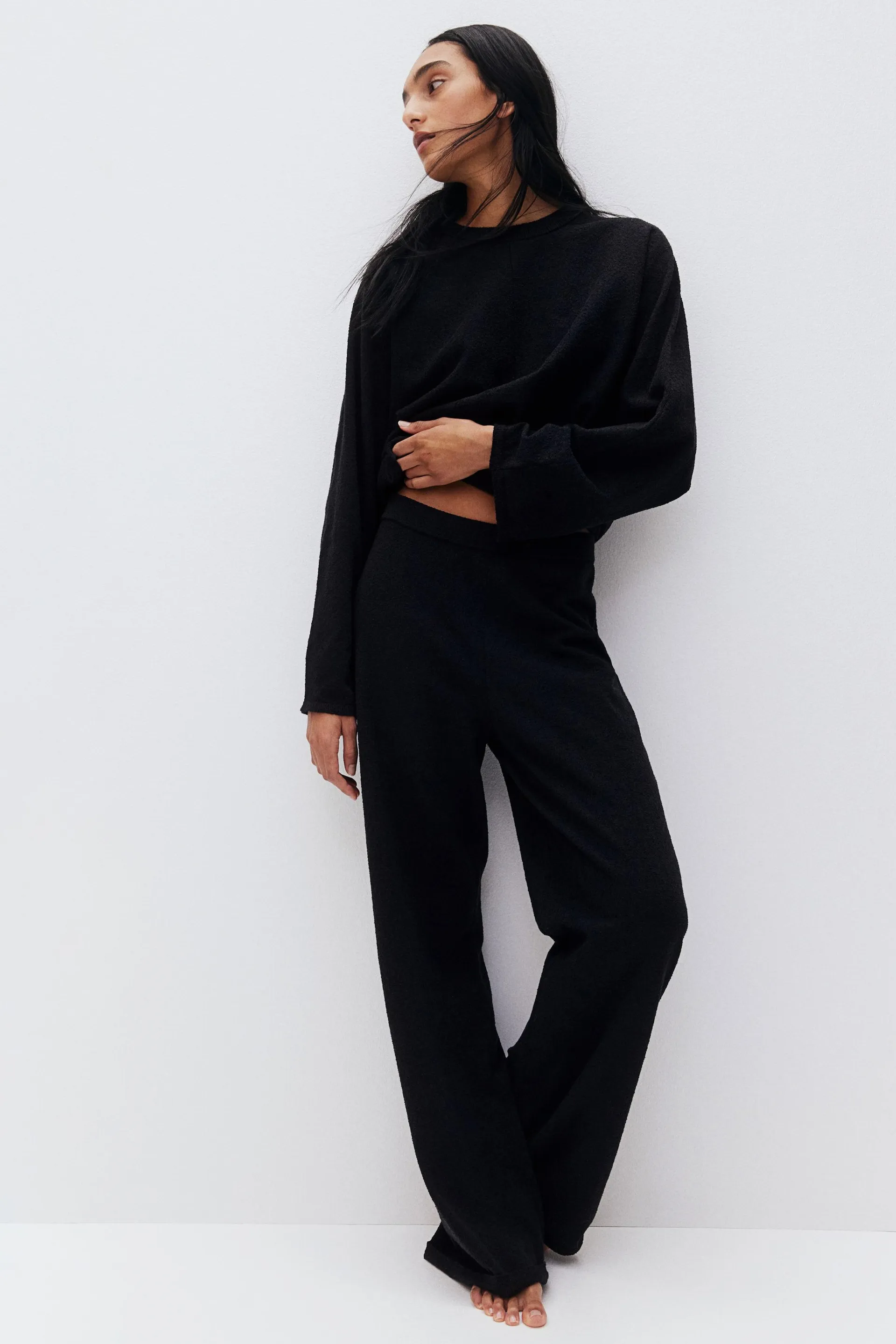 Bouclé-knit trousers